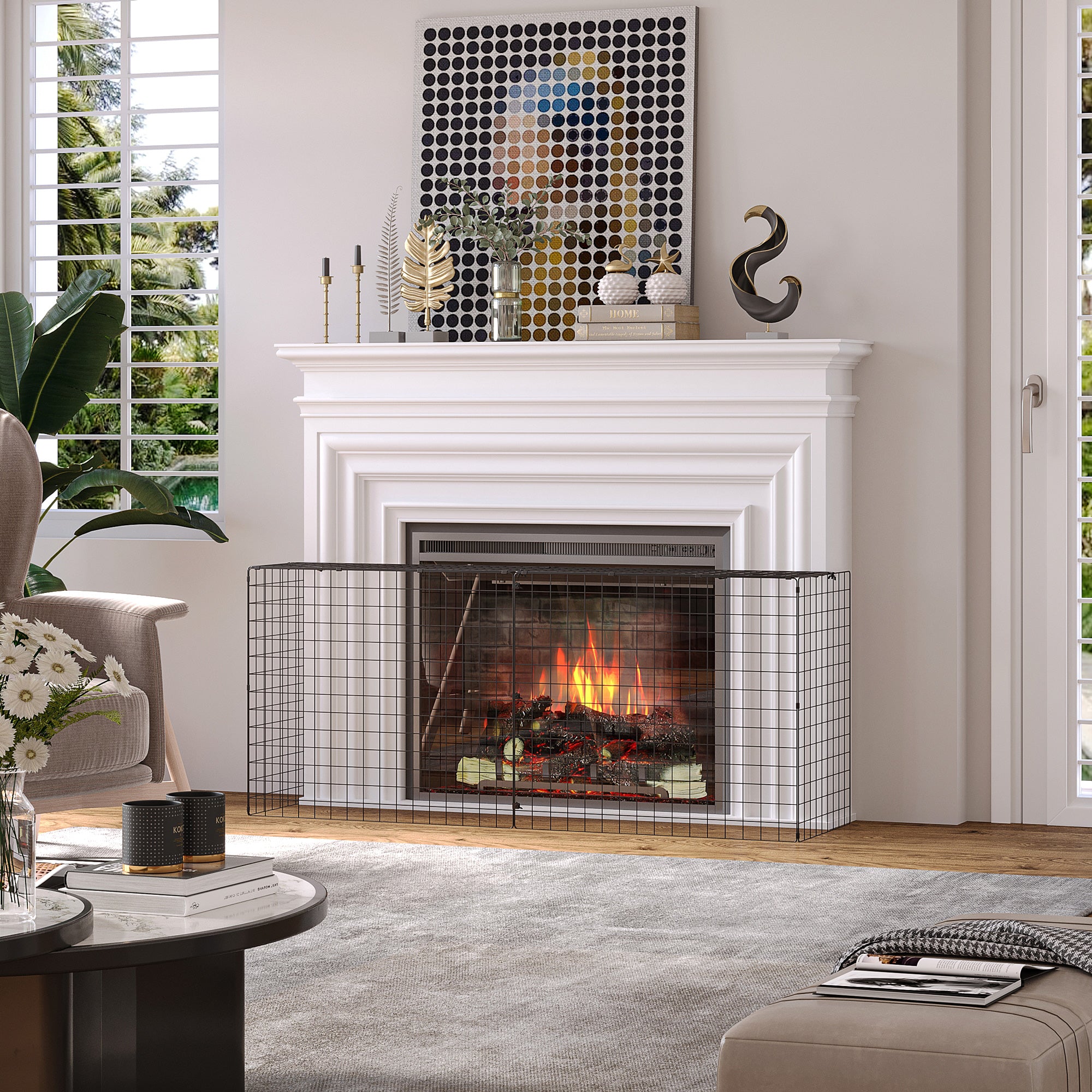 HOMCOM Extendable Fire Guard Screen, Freestanding Fire Screen Spark Guard, Folding Fireplace Cover, Wire Mesh, 81.5-160cm, Black - North Peak Garden Furniture