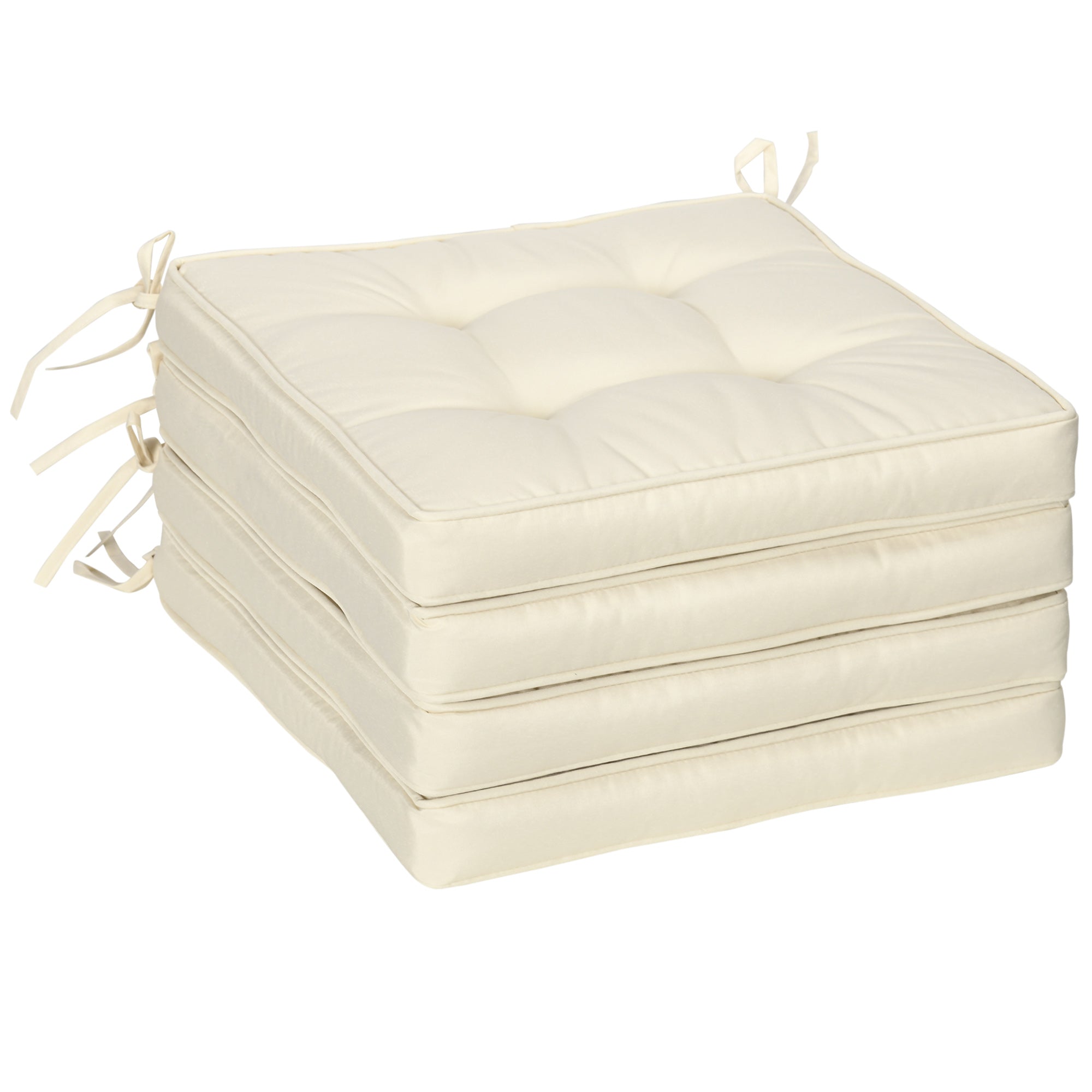 Outsunny Set of 4 Garden Seat Cushion with Ties, 42 x 42cm Replacement Dining Chair Seat Pad, Cream White - North Peak Garden Furniture
