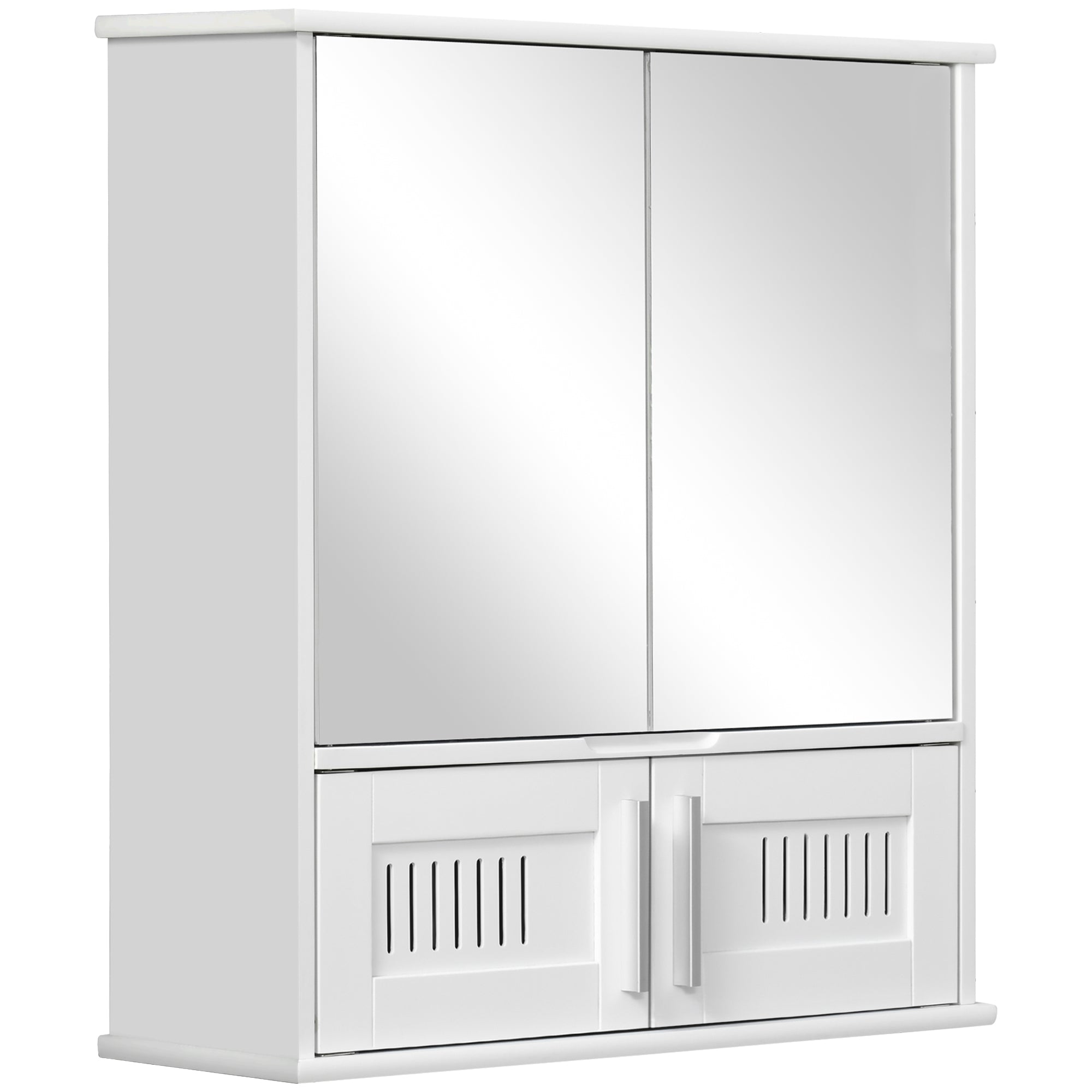 kleankin Bathroom Mirror Cabinet, Wall Mounted Storage Cupboard with Double Doors and Adjustable Shelf, Bathroom Organizer, White - North Peak Garden Furniture