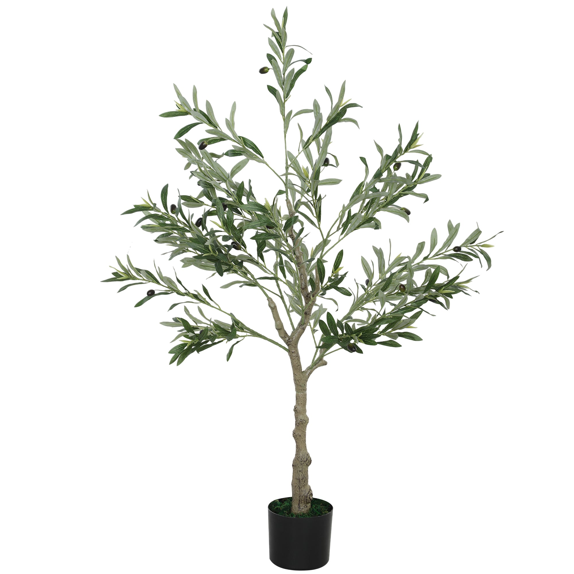 HOMCOM 4ft/ 120cm Decorative Artificial Plant, Silk Olive Tree with 450 Leaves and 20 Olive Fruits in Pot, Fake Plant for Home, Office, Living Room, Indoor Decor - North Peak Garden Furniture