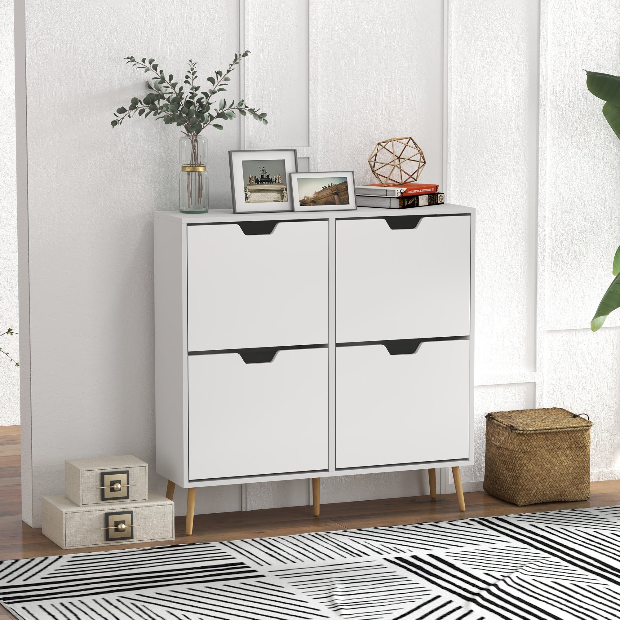 HOMCOM Shoe Storage Cabinet, 4 Flip Drawers, Shoe Organizer for 16 Pairs of Shoes, White - North Peak Garden Furniture