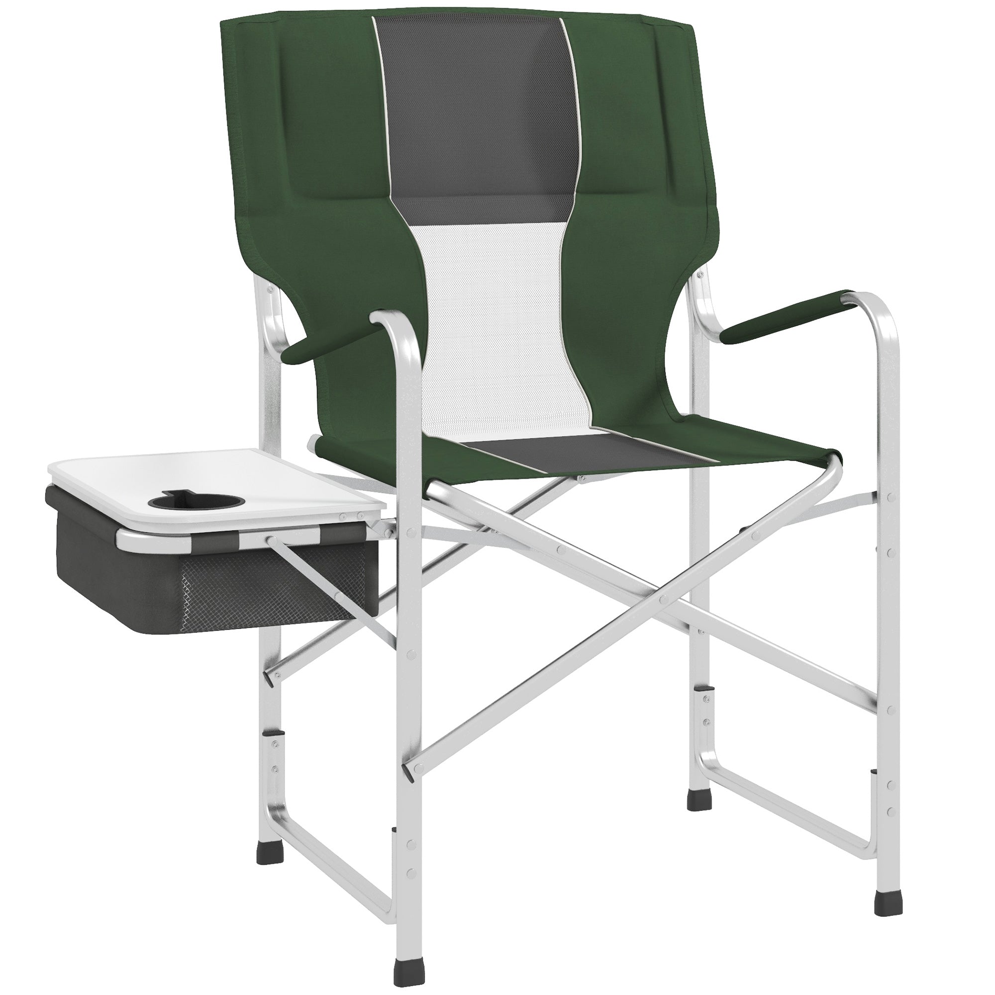 Outsunny Folding Aluminium Camping Chair, with Cooler Bag Table - Green - North Peak Garden Furniture