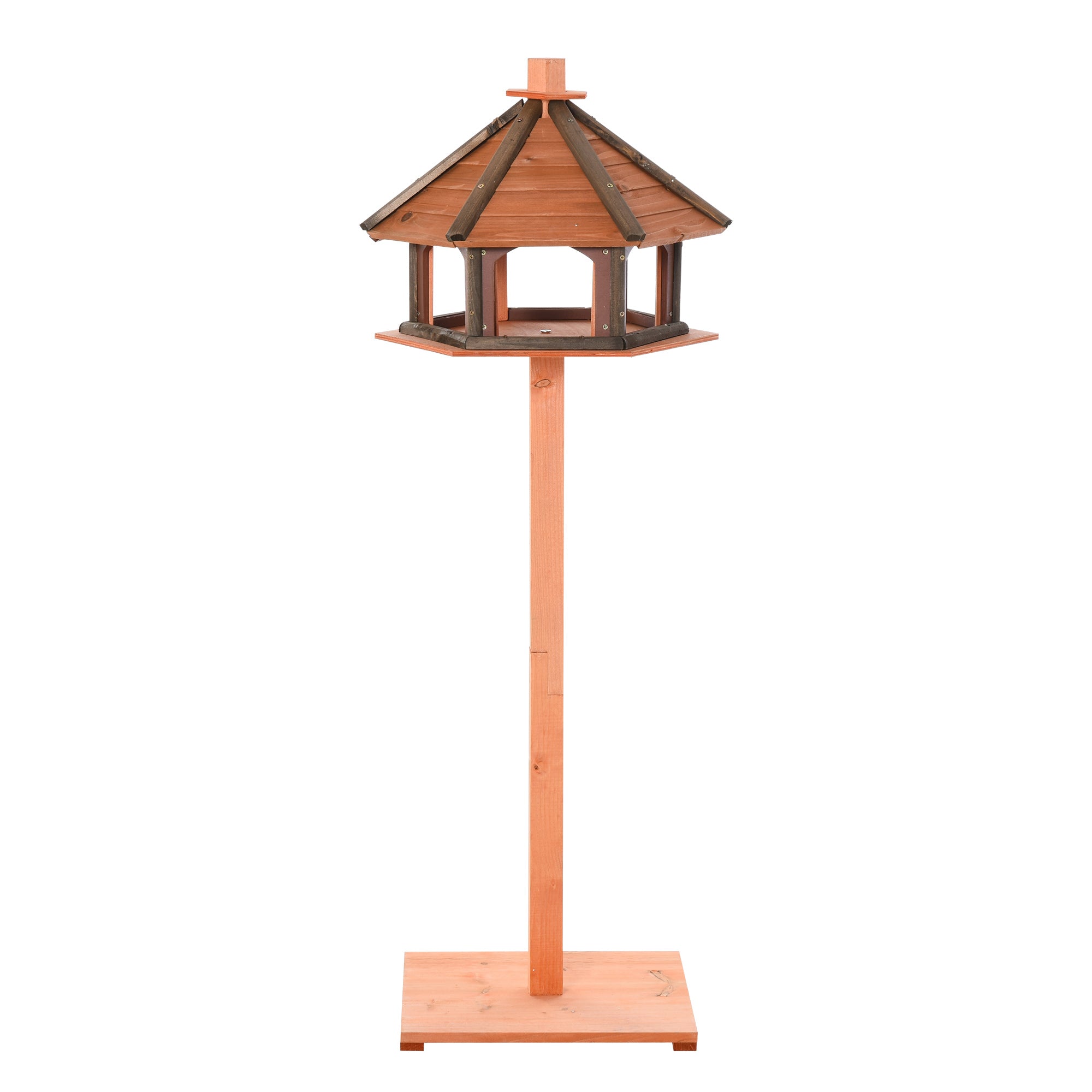 PawHut Wooden Bird Table Bird Feeding Station Playstand with Roof 130Hcm for Outdoor Brown - North Peak Garden Furniture