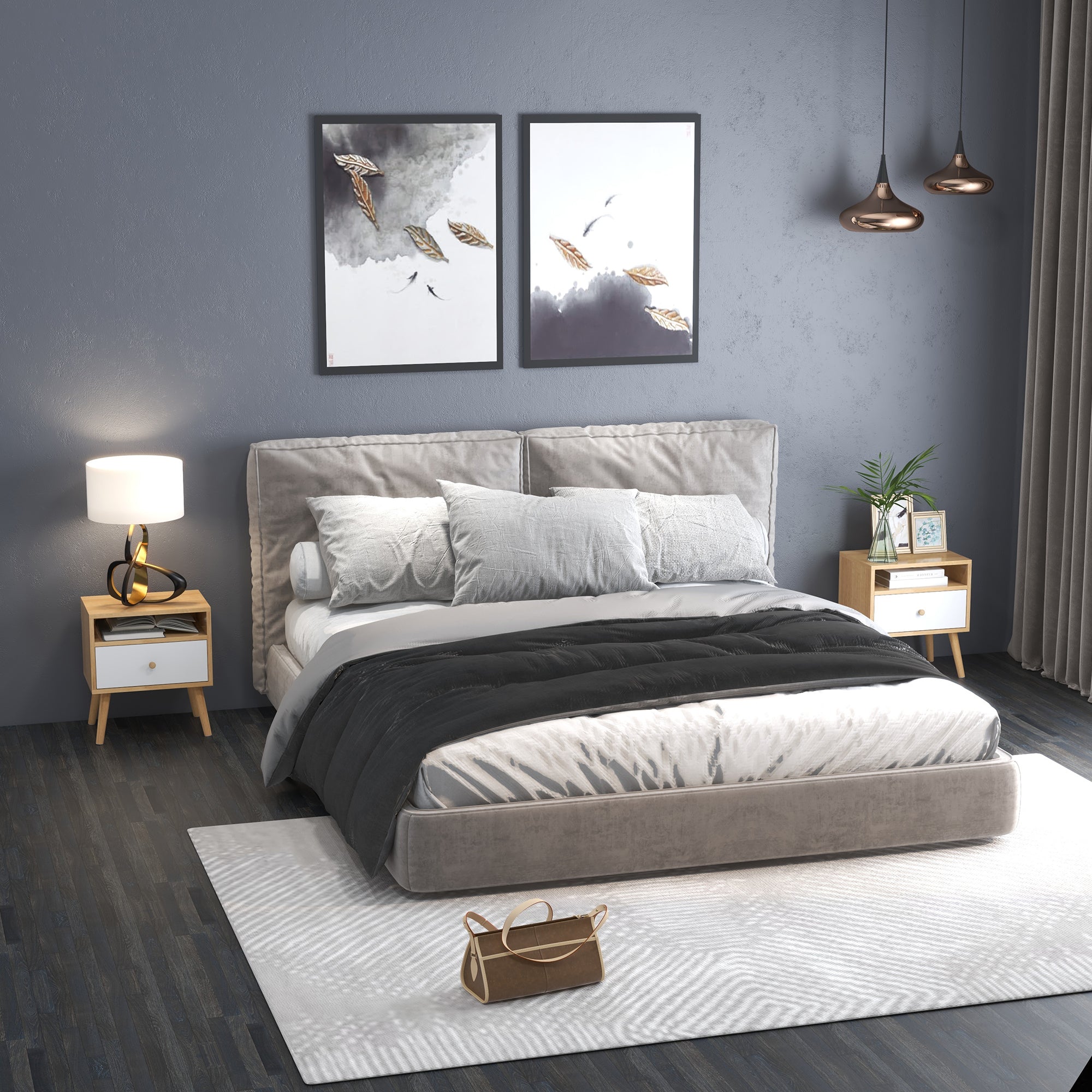 HOMCOM Bedside Table, Bedside Cabinet with Drawer and Shelf, Modern Nightstand, End Table for Living Room, Bedroom, Set of 2, Natural - North Peak Garden Furniture