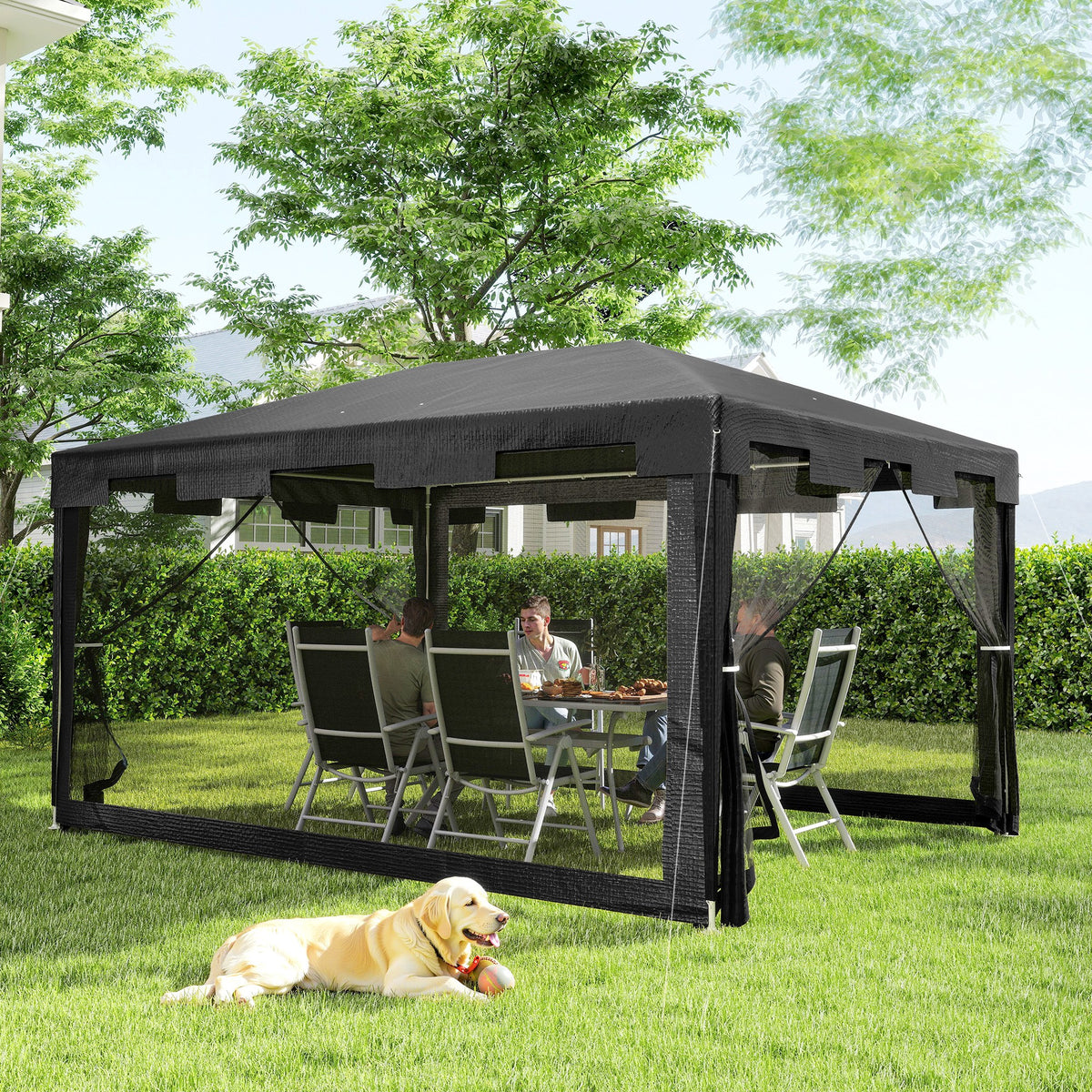 Outsunny 4 x 3 m Party Tent Wedding Gazebo Outdoor Waterproof PE Canopy Shade with Panel