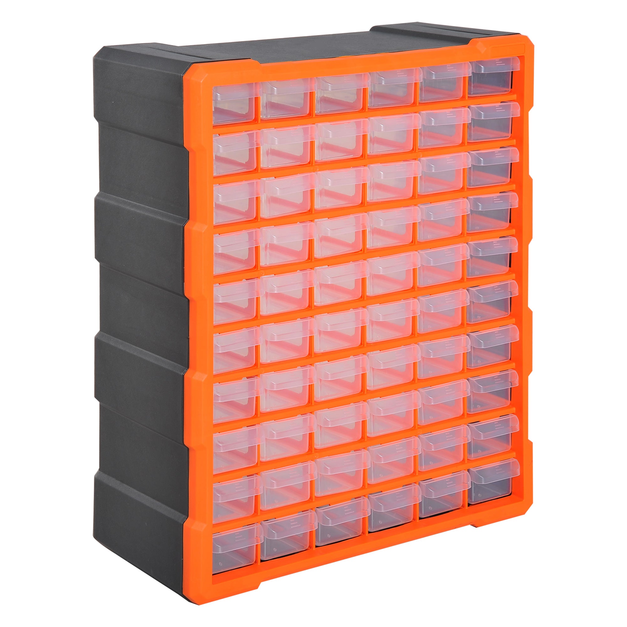 DURHAND 60 Drawers Parts Organiser Wall Mount Storage Cabinet Garage Small Nuts Bolts Tools Clear Orange - North Peak Garden Furniture