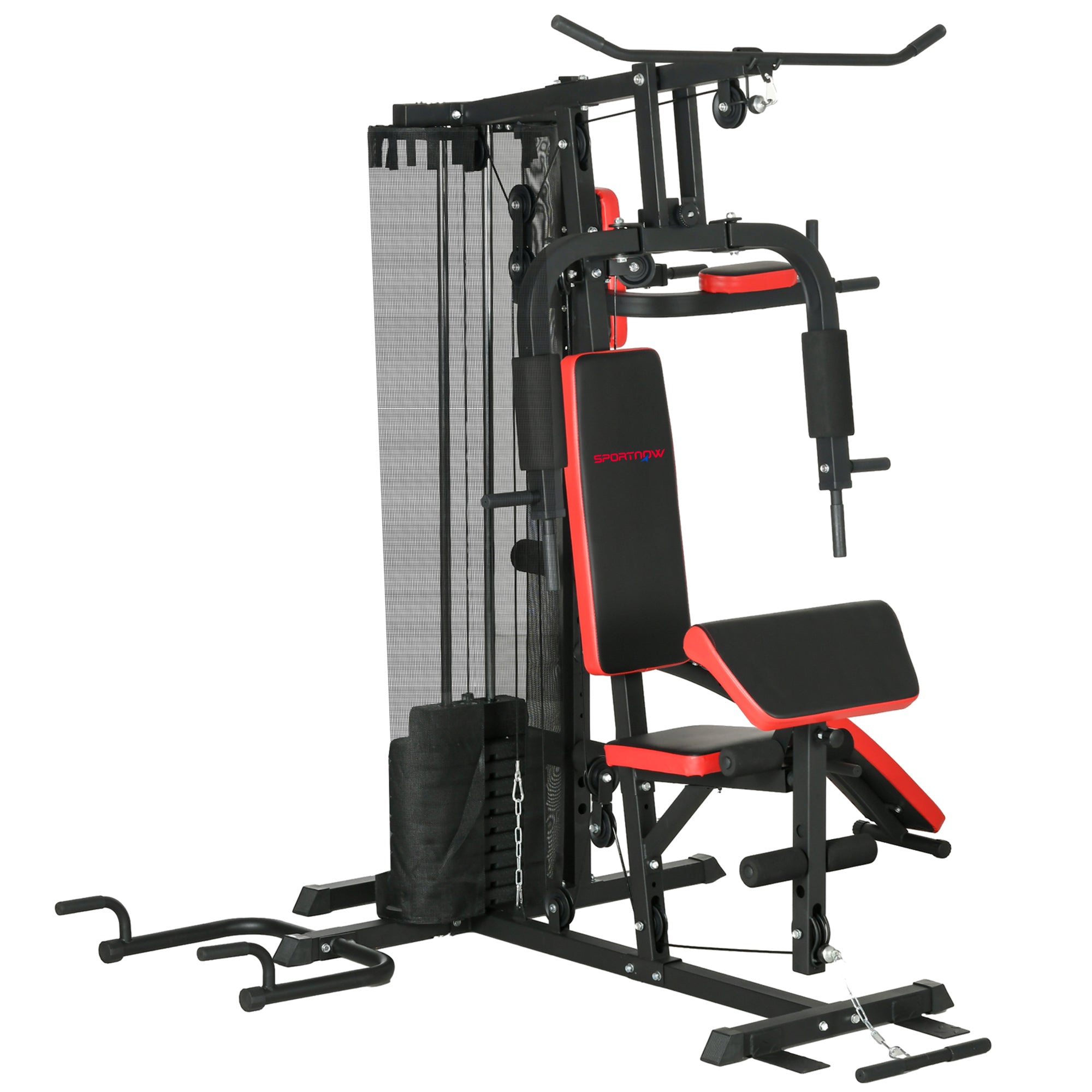 SPORTNOW Multi Gym Workout Station, Weight Machine with 65kg Weight Stack, Sit Up Bench, Push Up Stand, Dip Station - North Peak Garden Furniture