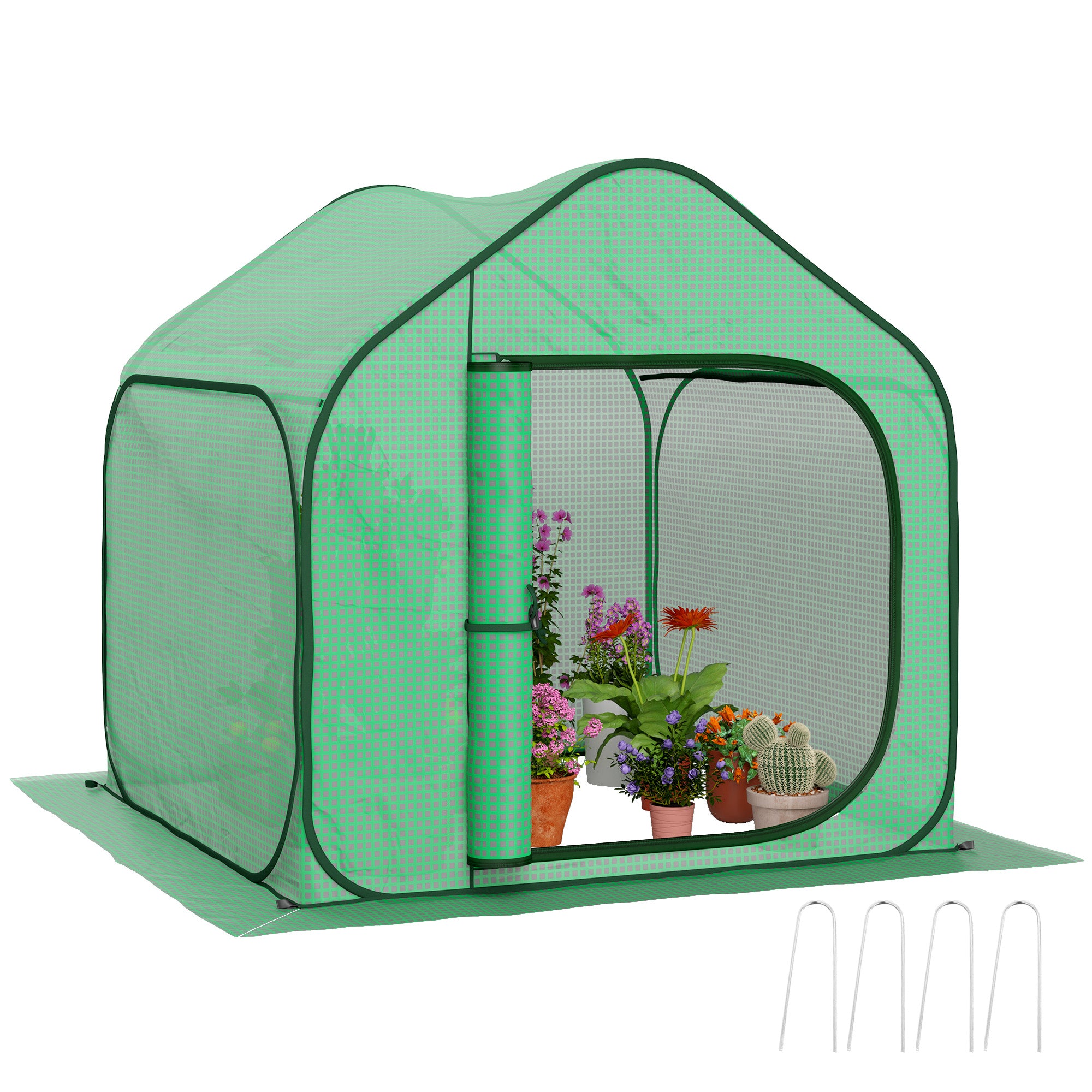 Outsunny 150 x 148cm Pop-Up Greenhouse - Green - North Peak Garden Furniture