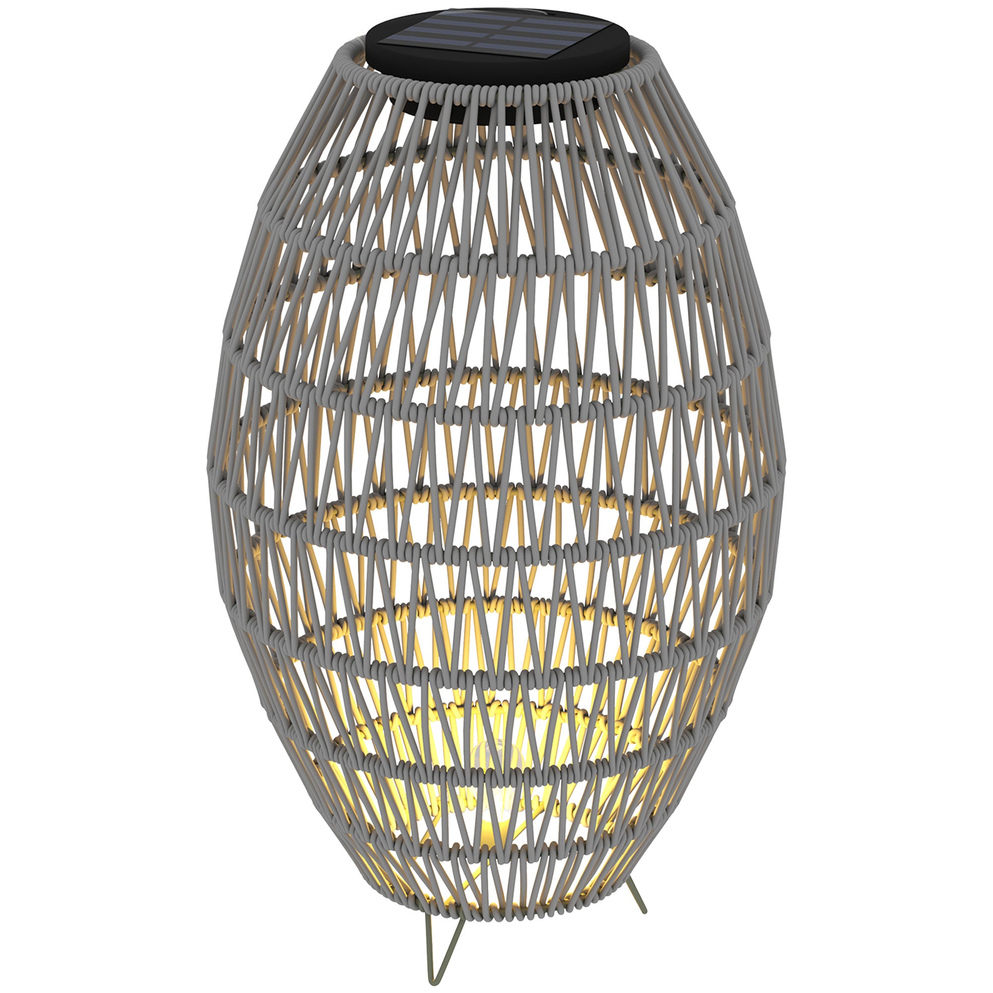 Outsunny Rattan Solar Lamp, Garden Solar Lantern with Auto On/Off Light, IP44 Waterproof, Decorative Outdoor Rattan Lamp for Porch, Pathway, Grey - North Peak Garden Furniture