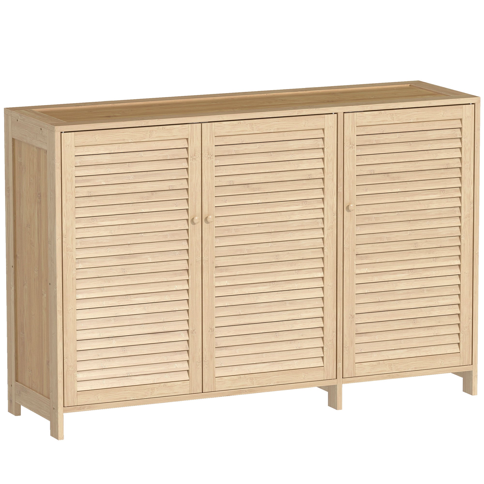 HOMCOM Bamboo Shoe Cabinet with Louvered Doors, 18 Pairs Shoe Storage Cabinet with Adjustable Shelves for Hallway, Natural