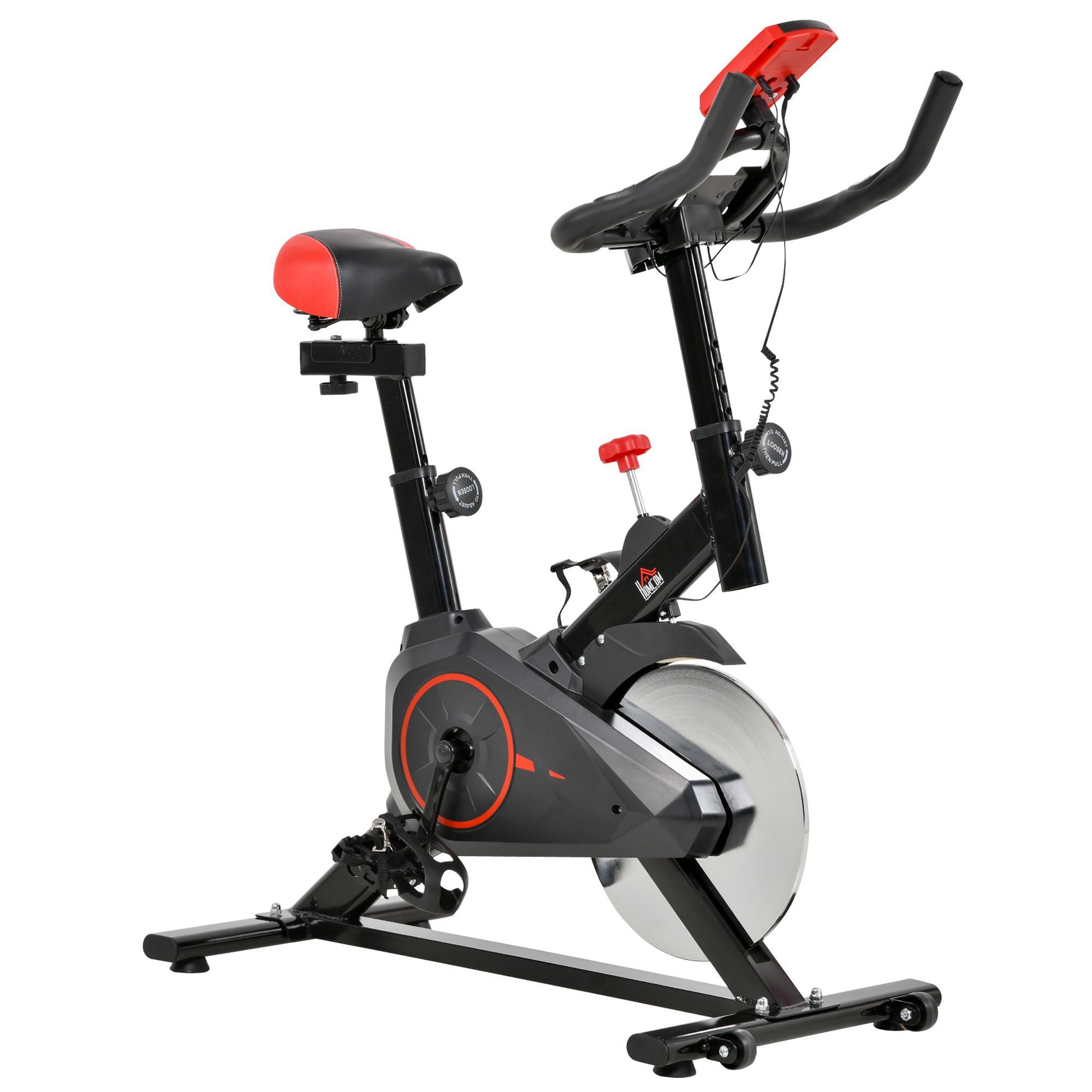 HOMCOM Indoor Upright Exercise Bike Machine, with Adjustable Seat, Resistance, Handlebar, LCD Display