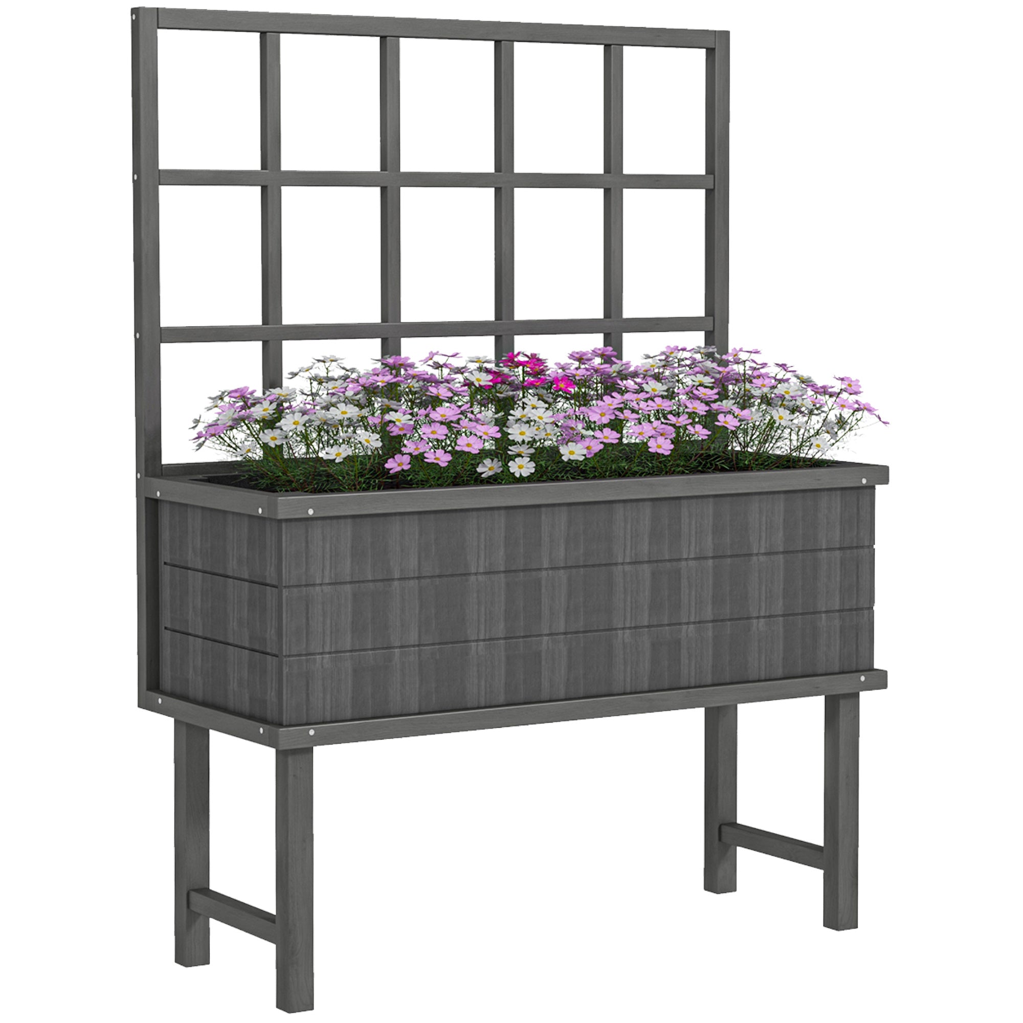 Outsunny 45 x 105cm Wooden Garden Planter, with Trellis - Grey - North Peak Garden Furniture
