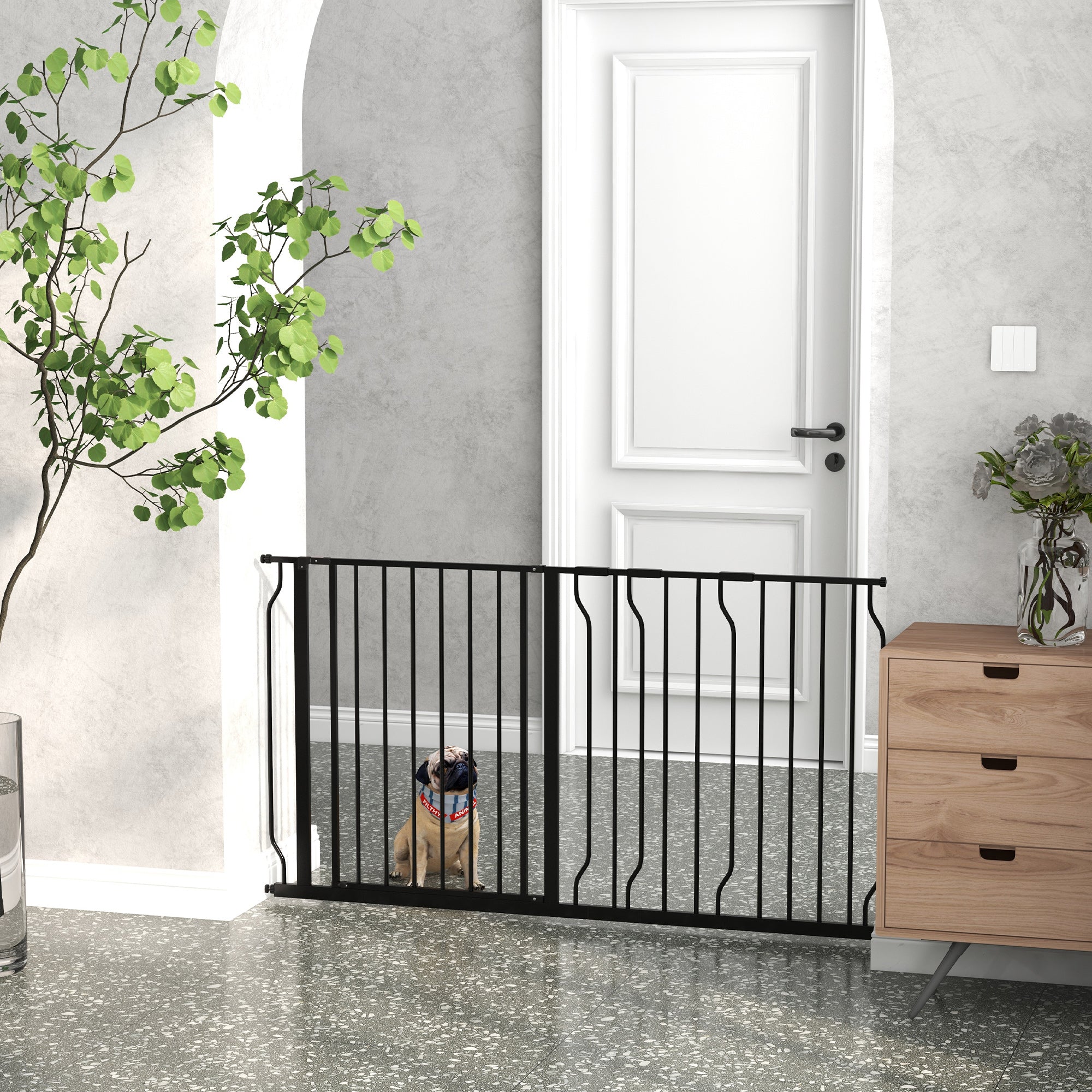 PawHut Extra Wide Dog Safety Gate, with Door Pressure, for Doorways, Hallways, Staircases - Black - North Peak Garden Furniture