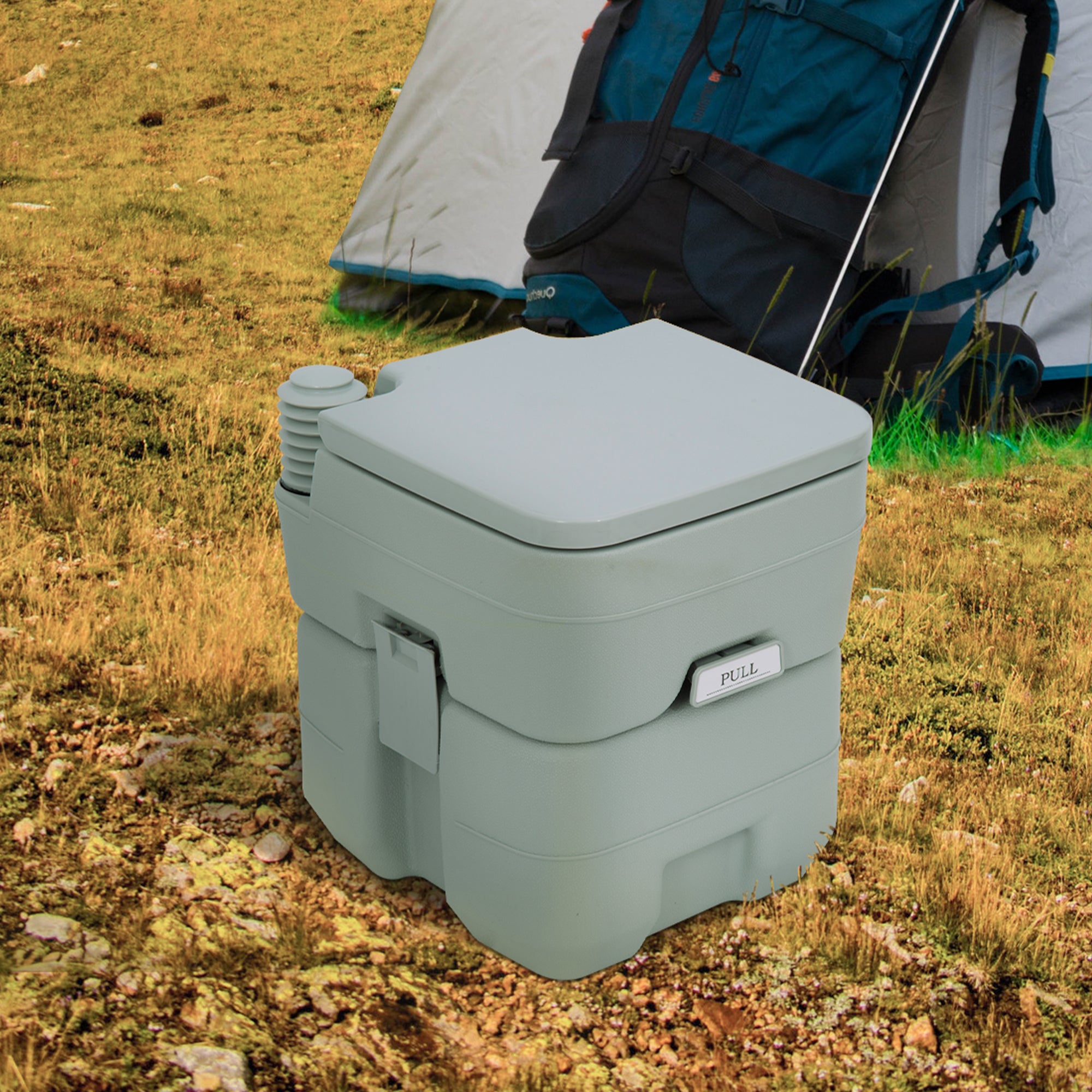 Outsunny 20L Portable Travel Mobile Toilet Outdoor Camping Handle WC with 2 Detachable Tanks & Push-button Operation, Grey - North Peak Garden Furniture