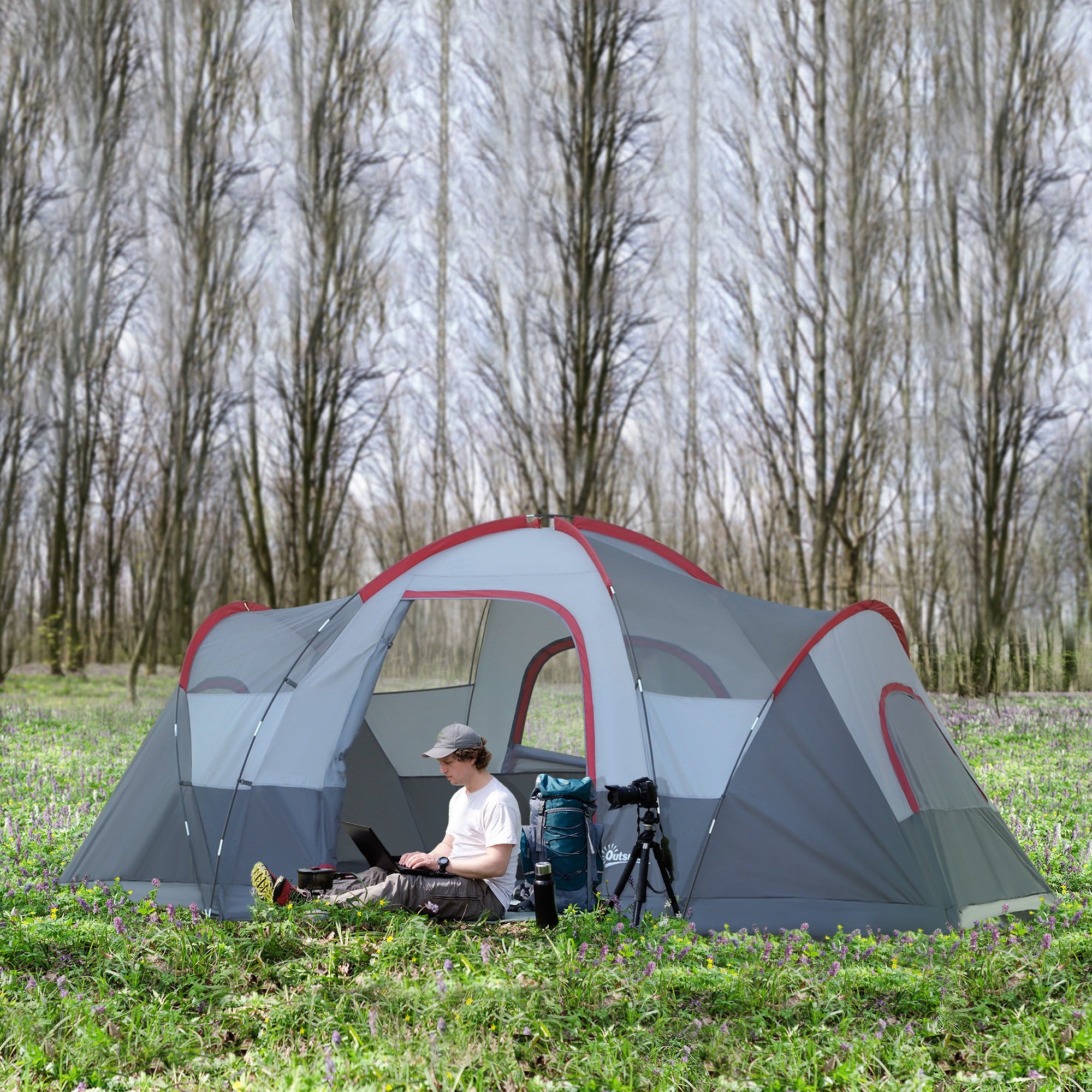 Outsunny Fibreglass & Steel Frame 5/6 Person Lightweight Camping Tent Blue - North Peak Garden Furniture