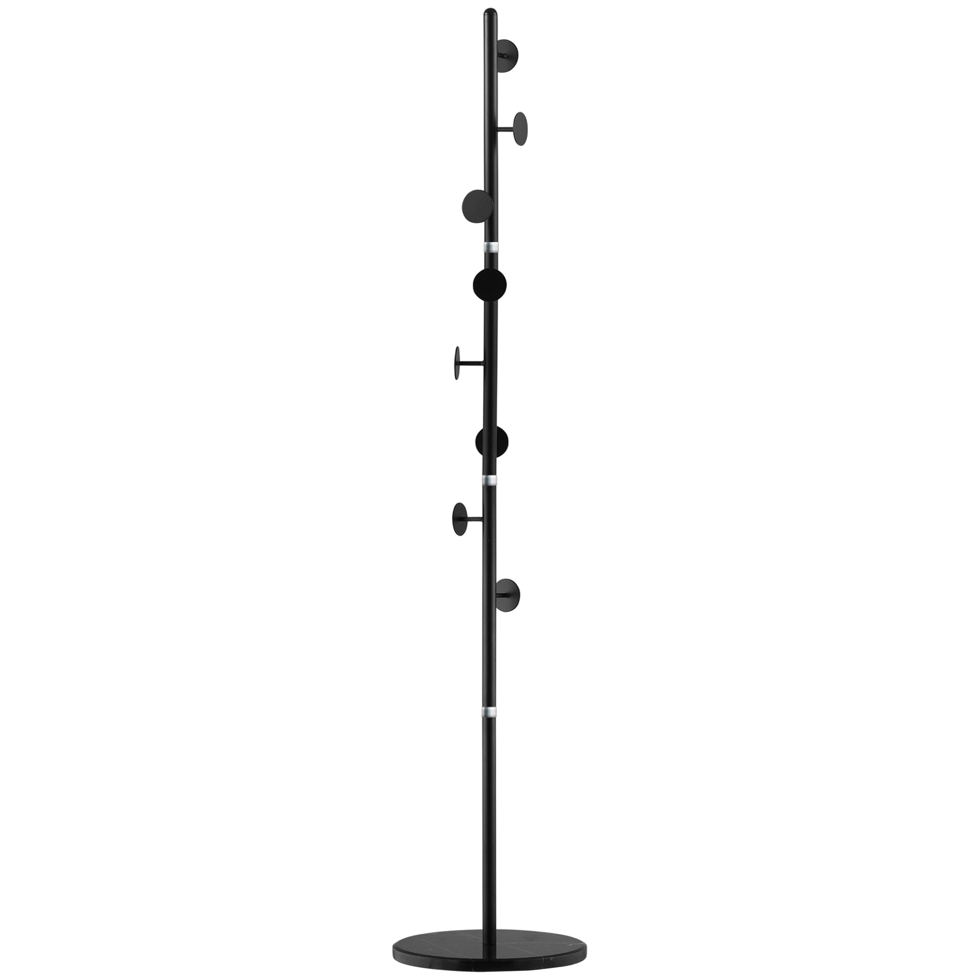 HOMCOM Coat Rack Free Standing Hall Tree with 8 Round Disc Hooks for Clothes, Hats,Purses, Steel Entryway Coat Stand with Marble Base for Entryway, Living Room, Bedroom, Black - North Peak Garden Furniture