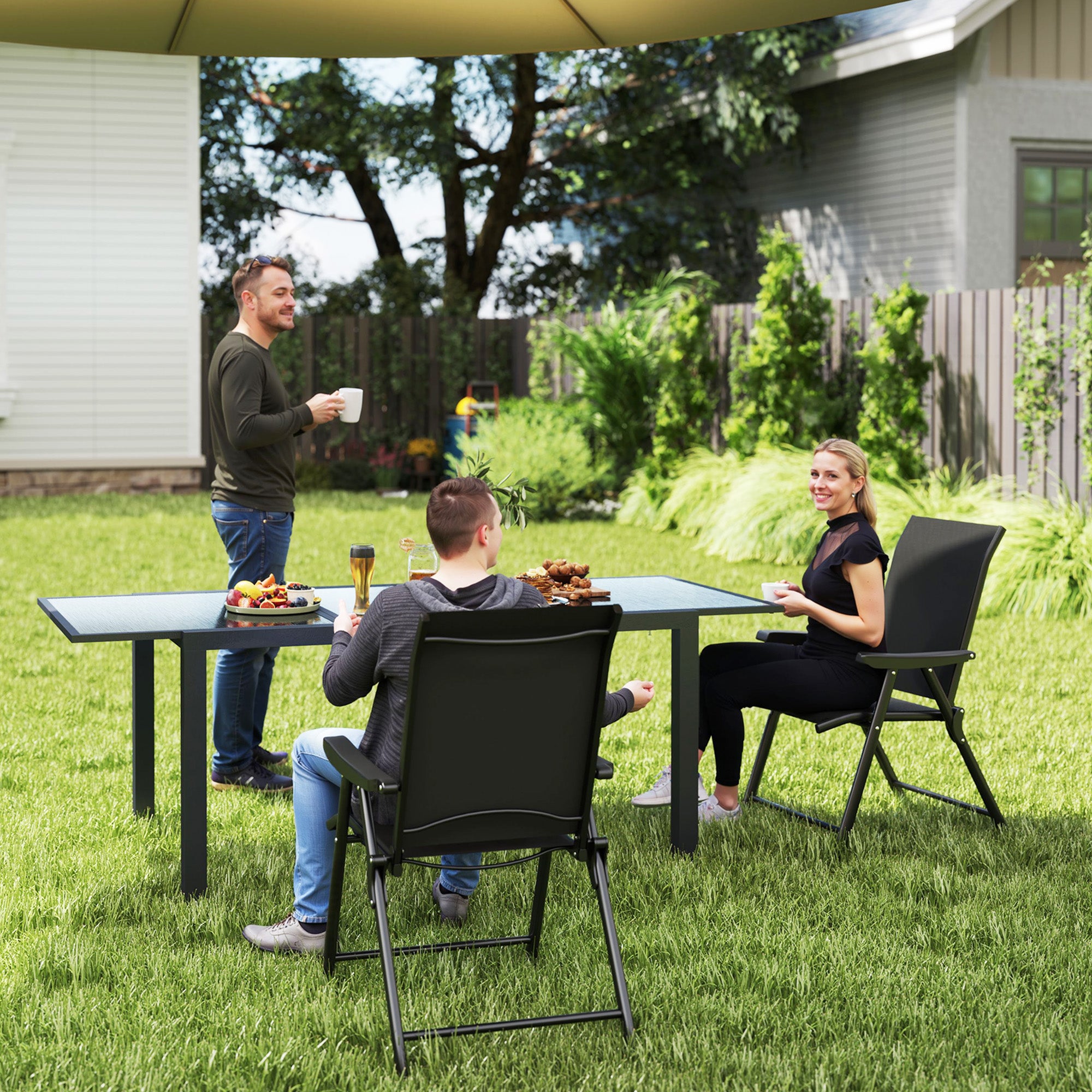 Outsunny Set of Two Folding Outdoor Chairs - Black - North Peak Garden Furniture