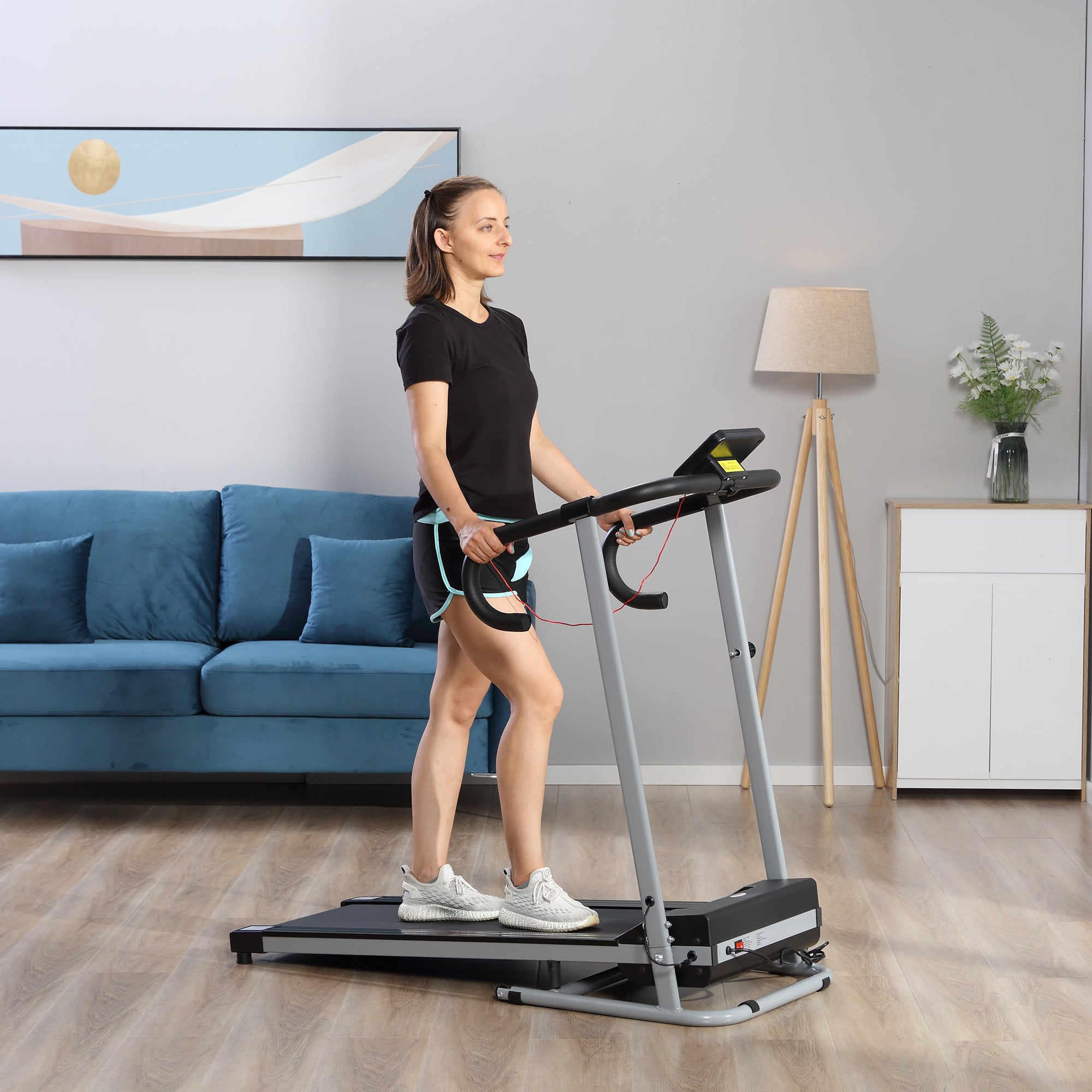 HOMCOM 1.25HP Motorised Electric Treadmill, 10km/h Folding Running Machine, Gym Fitness Exercise with LCD Monitor, Grey - North Peak Garden Furniture