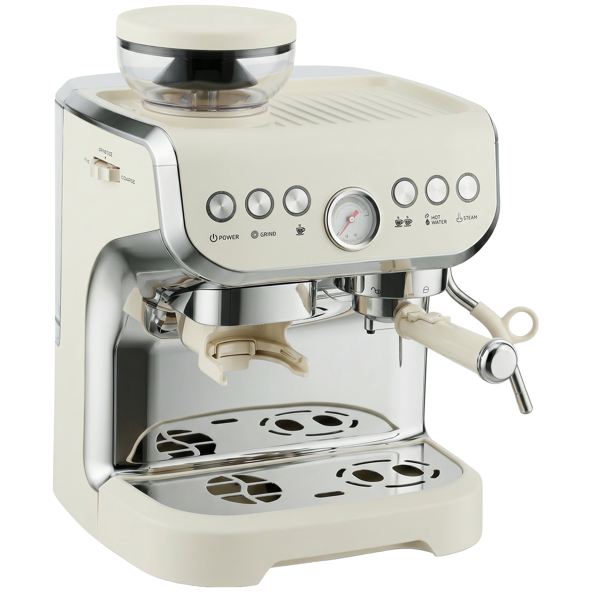 HOMCOM 15 Bar Coffee Machine, with Adjustable Grind, Steamer and Accessories - Cream White