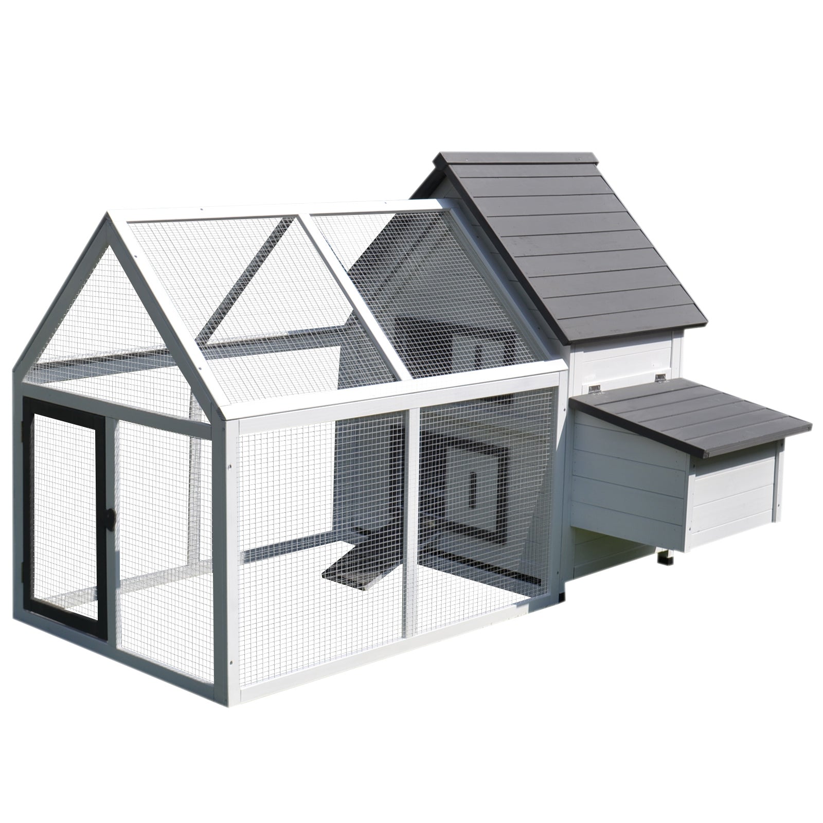 PawHut Chicken Coop with Run Wooden Hen House Pet Poultry Coops Cages Small Animal Outdoor Pen with Nesting Box 166 x 124 x 112cm - North Peak Garden Furniture