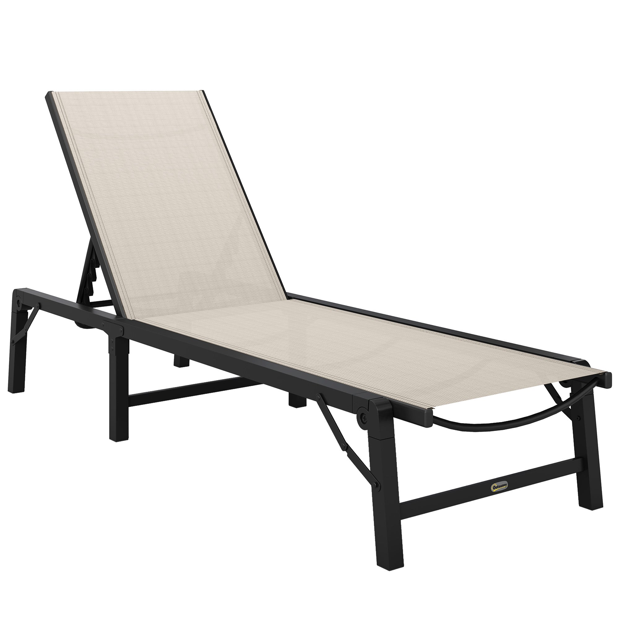 Outsunny Folding Sun Lounger, 5-Position Adjustable Garden Chaise Lounge Sunbed, Steel Frame Reclining Chair for Beach, Porch, Patio, Camping, Khaki - North Peak Garden Furniture
