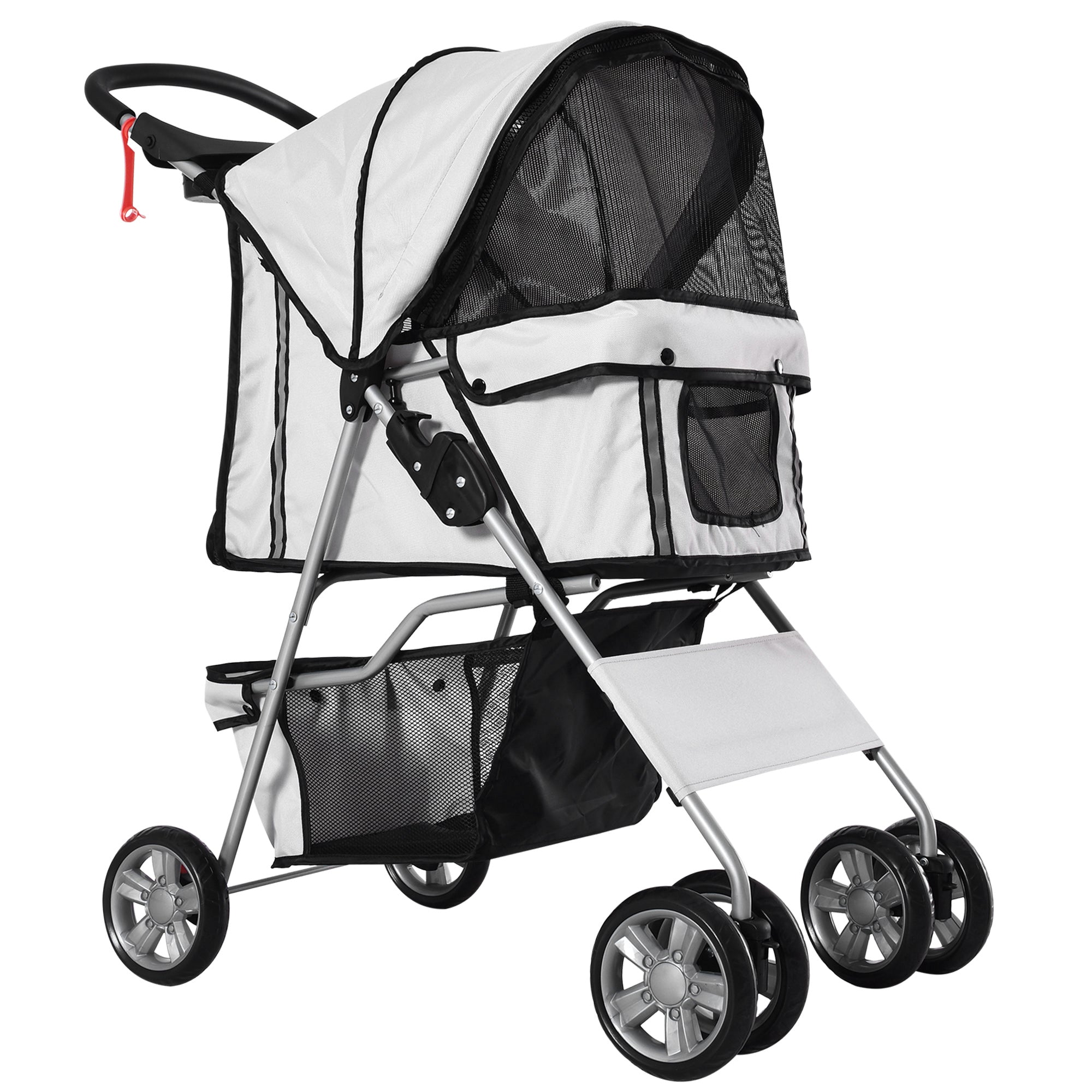 PawHut Pet Stroller for Small Miniature Dogs Cats Foldable Travel Carriage with Wheels Zipper Entry Cup Holder Storage Basket Grey - North Peak Garden Furniture