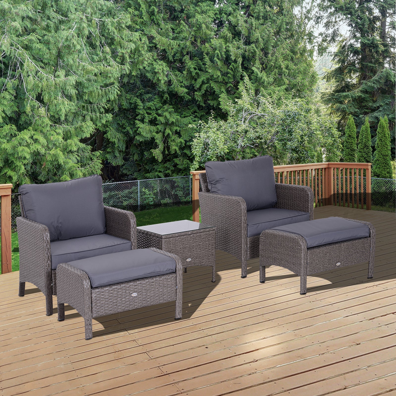 Outsunny 2-Seater Rattan Furniture Set, Steel Frame-Grey - North Peak Garden Furniture
