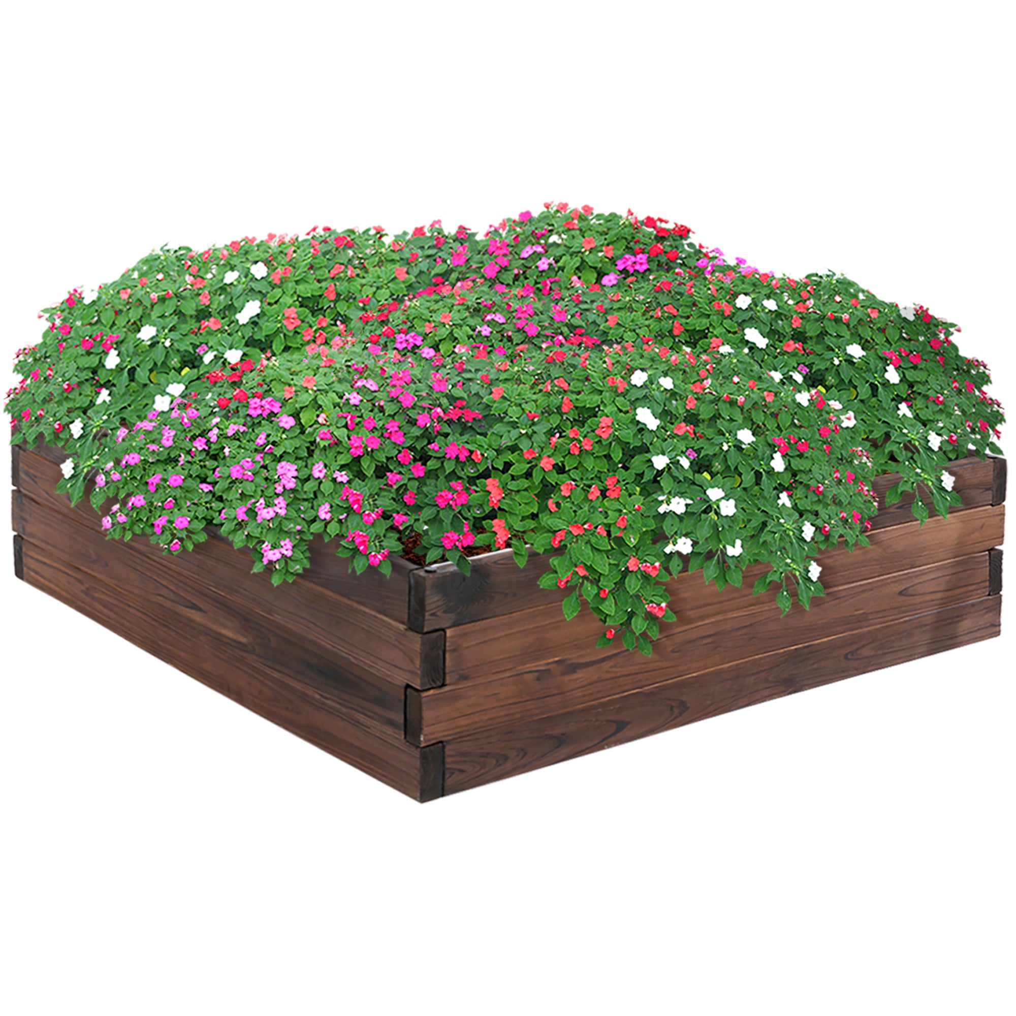 Outsunny 128L Wooden Raised Beds for Garden Planter Grow Containers For Outdoor Patio Plant Flower Vegetable 80L x 80W x 22.5H cm - North Peak Garden Furniture