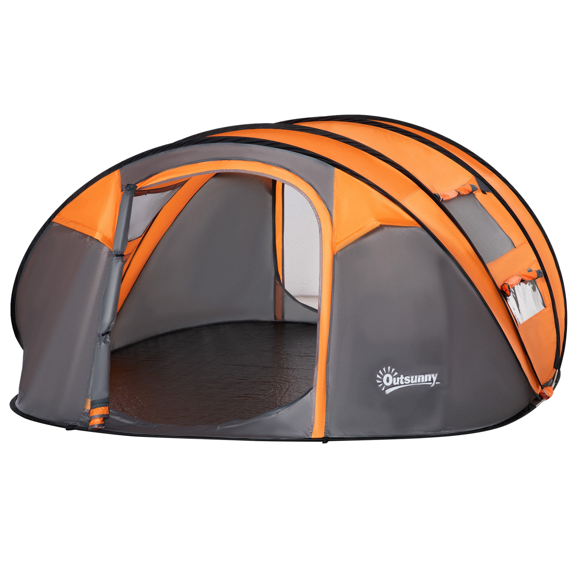 Outsunny 4-5 Person Pop-up Camping Tent Waterproof Family Tent w/ 2 Mesh Windows & PVC Windows Portable Carry Bag for Outdoor Trip, Orange - North Peak Garden Furniture