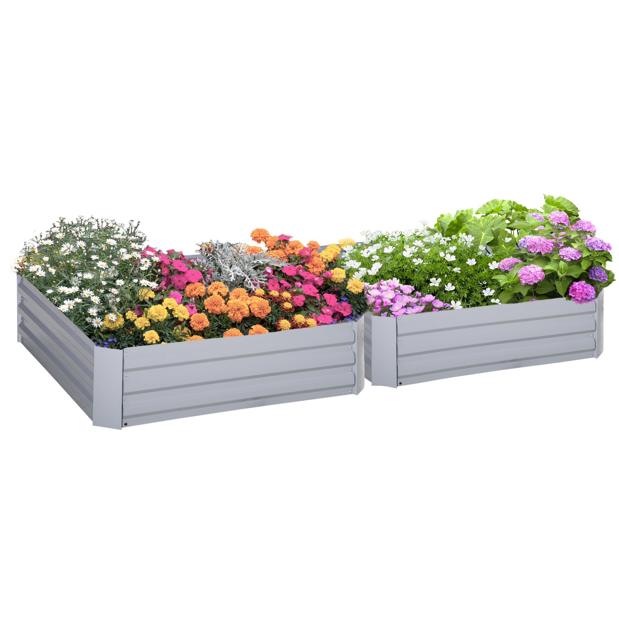 Outsunny Set of 2 291L Raised Garden Bed, Elevated Galvanised Planter Box for Flowers, Herbs, 100x100x30cm, Grey - North Peak Garden Furniture