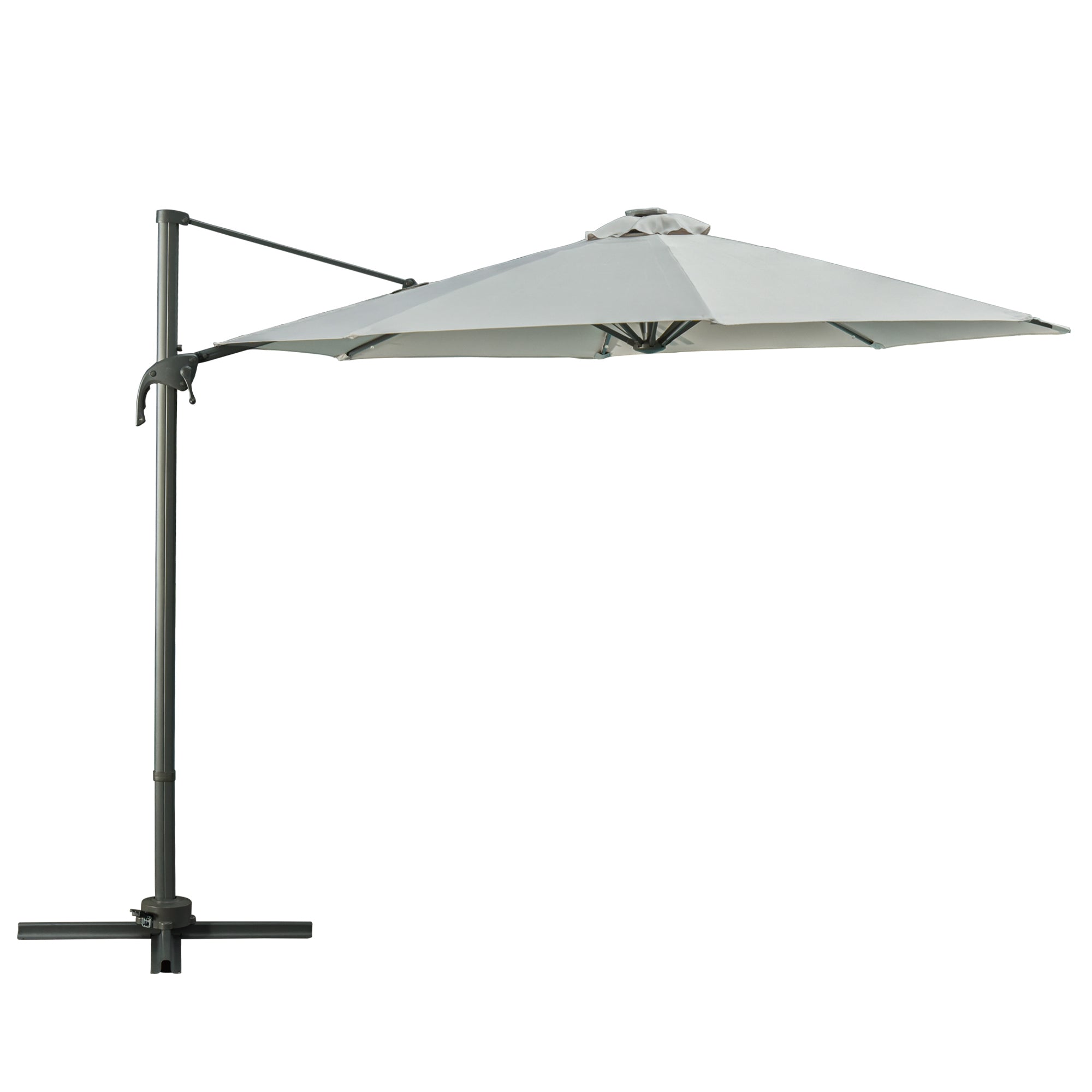 Outsunny 3(m) LED Cantilever Parasol Garden Sun Umbrella w/ Cross Base and Solar Lights Grey - North Peak Garden Furniture