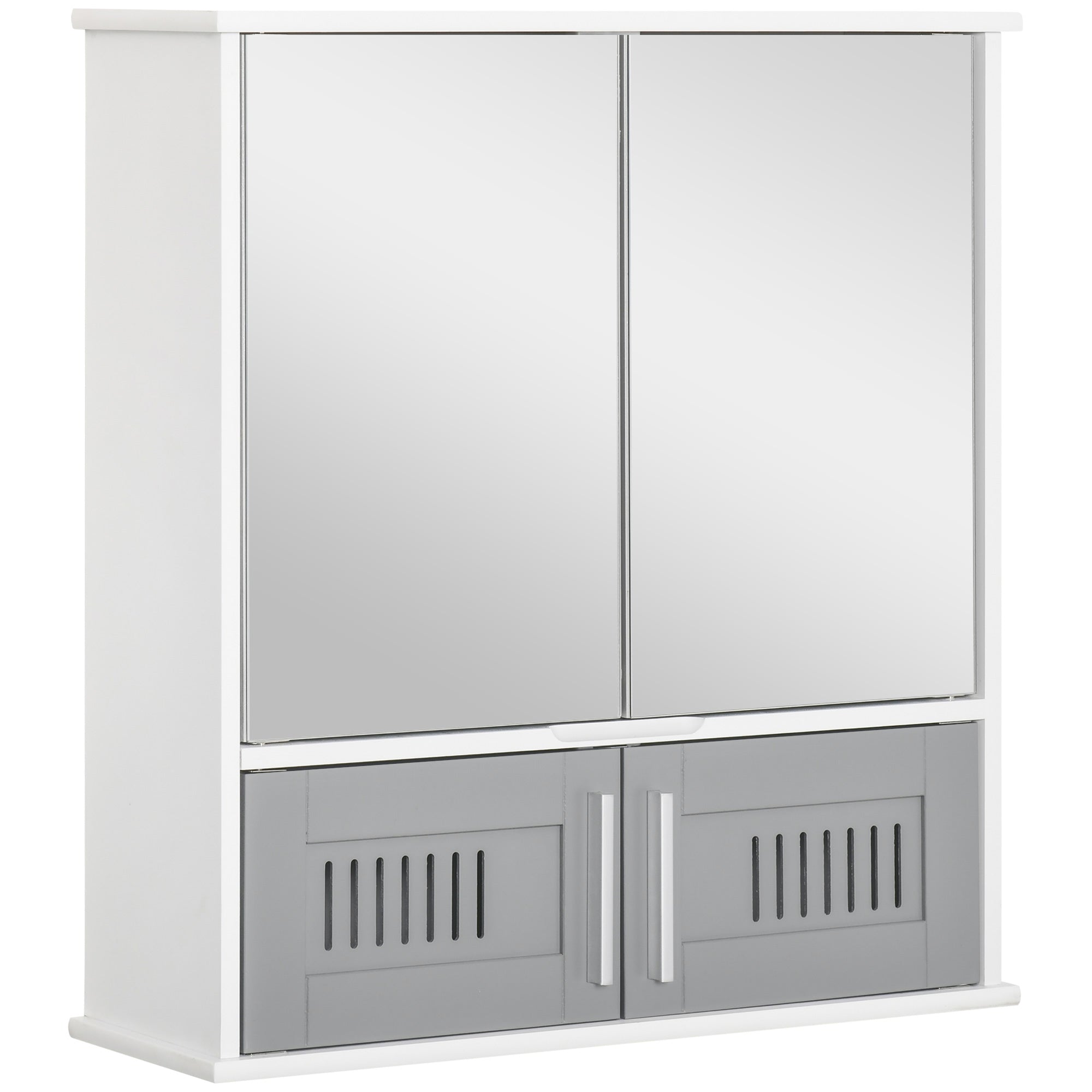kleankin Bathroom Mirror Cabinet, Wall Mounted Storage Cupboard with Double Doors and Adjustable Shelf, Bathroom Organizer, Grey - North Peak Garden Furniture