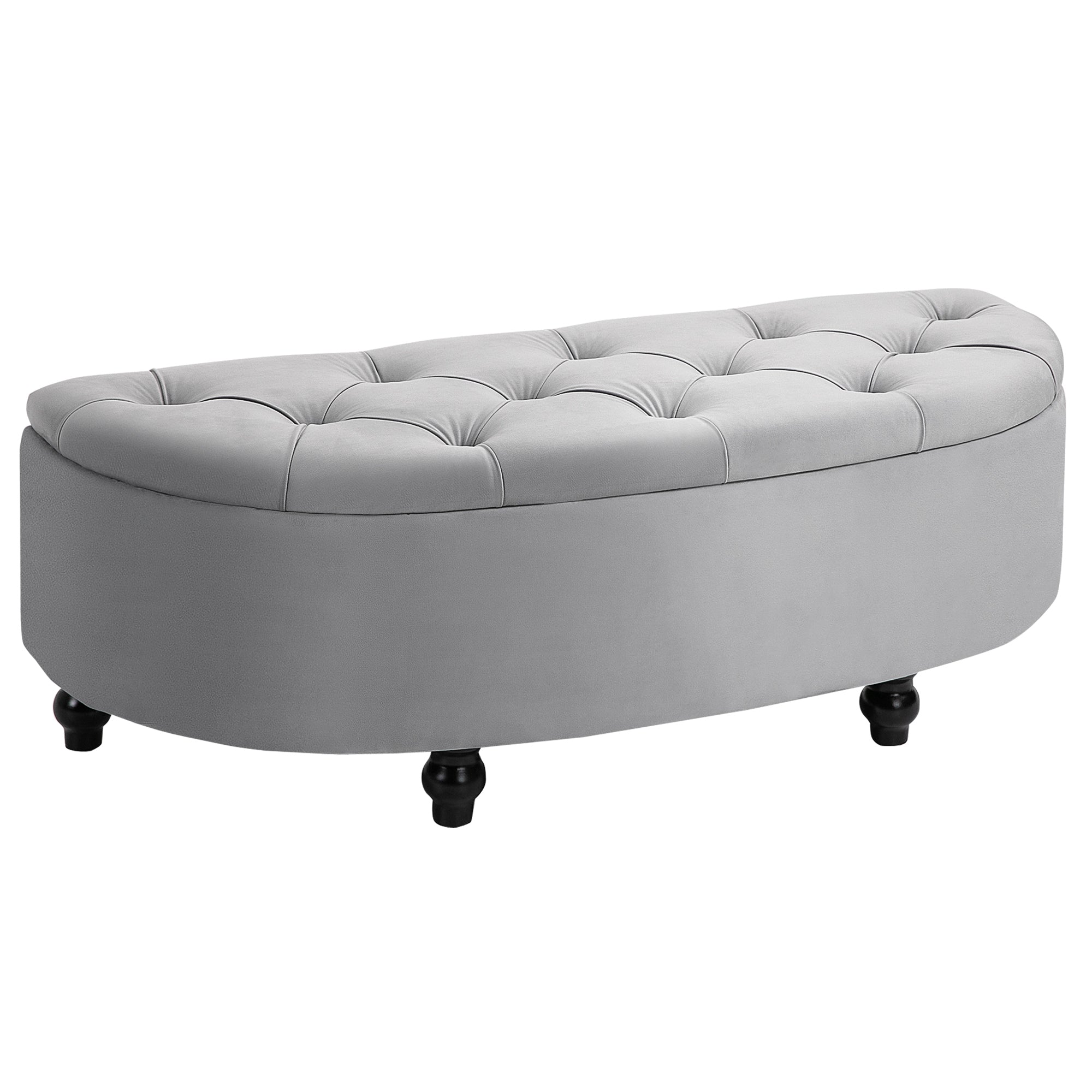 HOMCOM Semi-Circle Bed End Bench Ottoman with Storage Tufted Upholstered Accent Seat Footrest Stool with Rubberwood Legs for Bedroom & Entryway, Light Grey - North Peak Garden Furniture