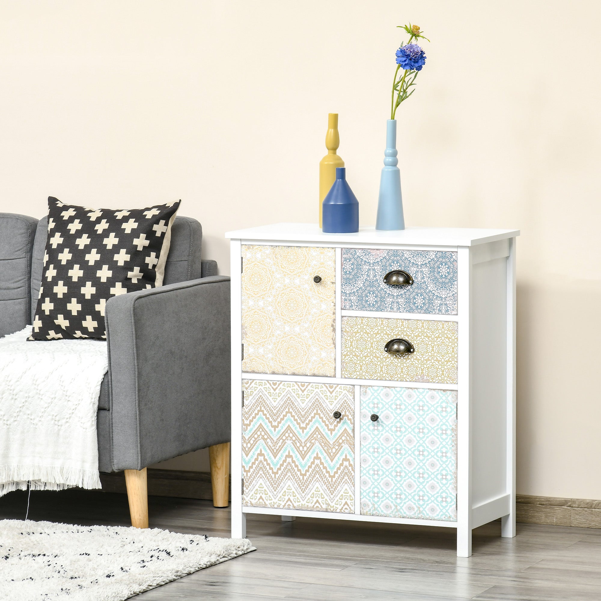 HOMCOM Drawer Table Sideboard Multi-purpose Storage Chest Shabby Chic Entryway Living Room Bedroom Furniture Organizer Unit - North Peak Garden Furniture