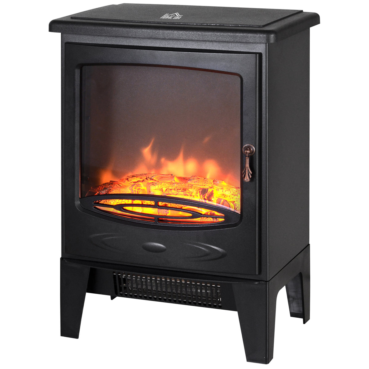 HOMCOM Electric Fireplace Stove, Freestanding Log Burner, 1000W/2000W, Portable Electric Fire Fan Heater with LED Flame Effect, Adjustable Thermostat, Glass, Overheat Protection, Black