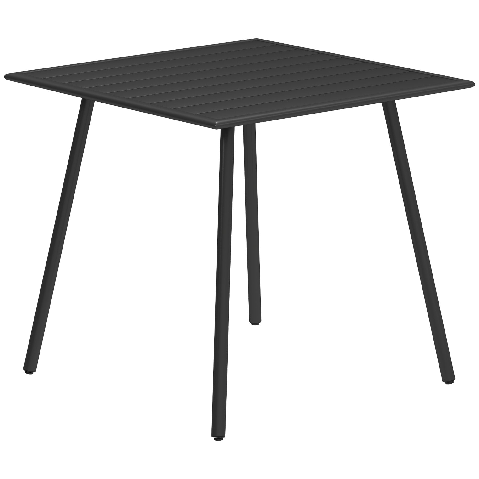 Outsunny Square Garden Table with Slat Top, Steel Frame, Outdoor Table for 4 Person, 80 x 80 x 74 cm, Black - North Peak Garden Furniture