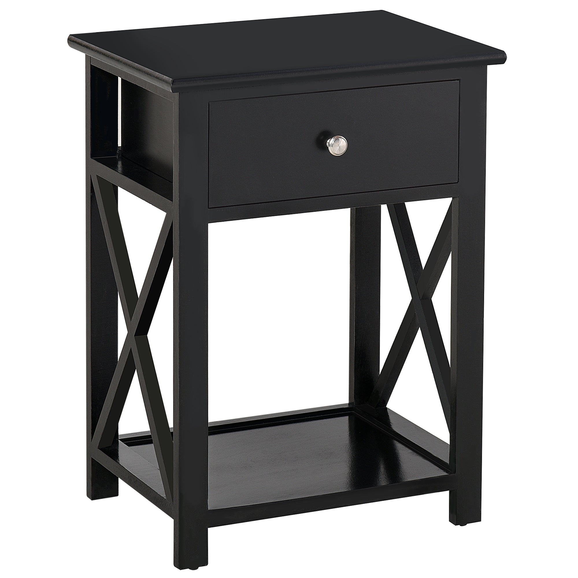 HOMCOM End Table, Sofa Side Table with Drawer X Bar Bottom Storage Shelf, Nightstand Bedside Table for Bedroom or Living Room Black - North Peak Garden Furniture