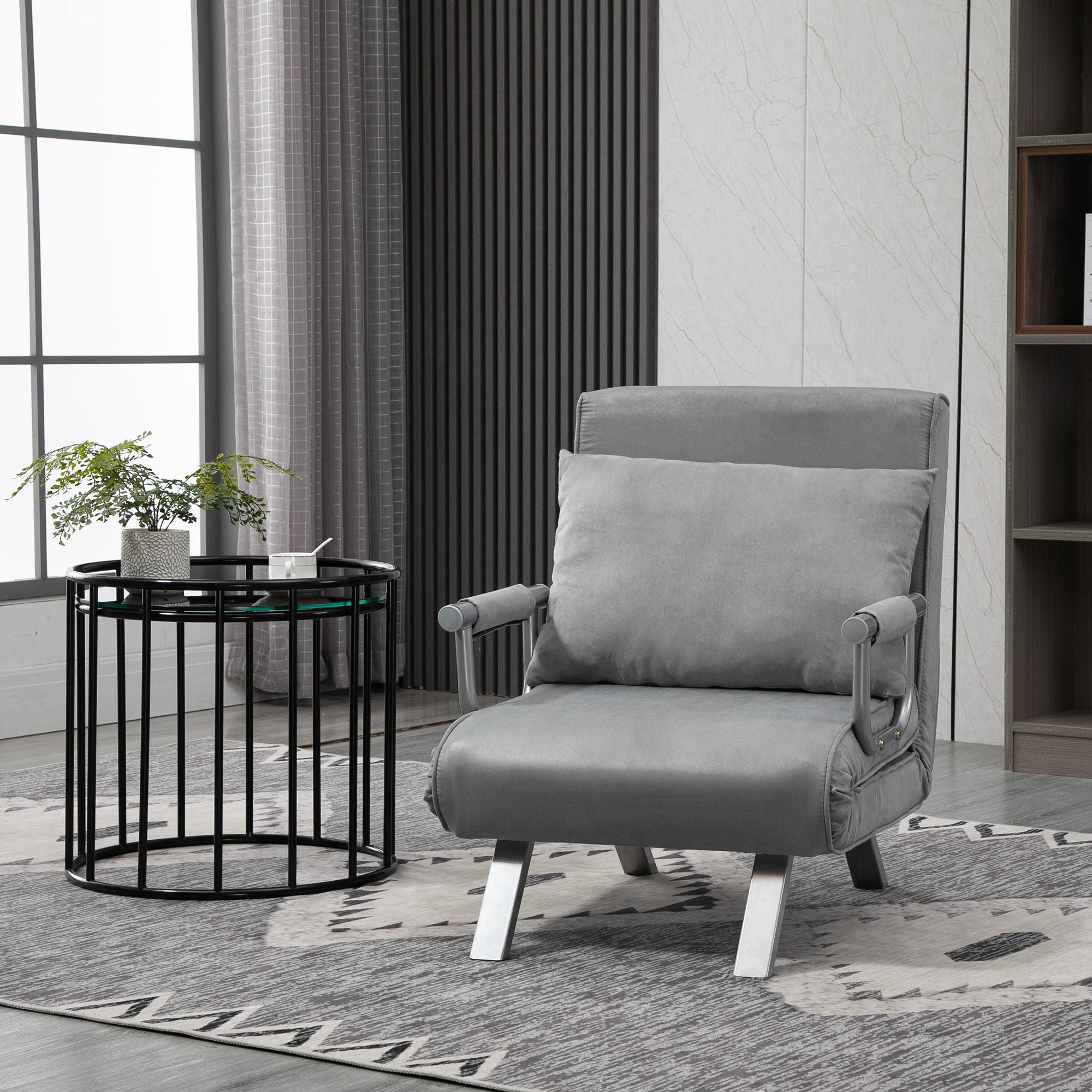 HOMCOM Suedette Adjustable Back Futon Sofa Chair - Grey - North Peak Garden Furniture