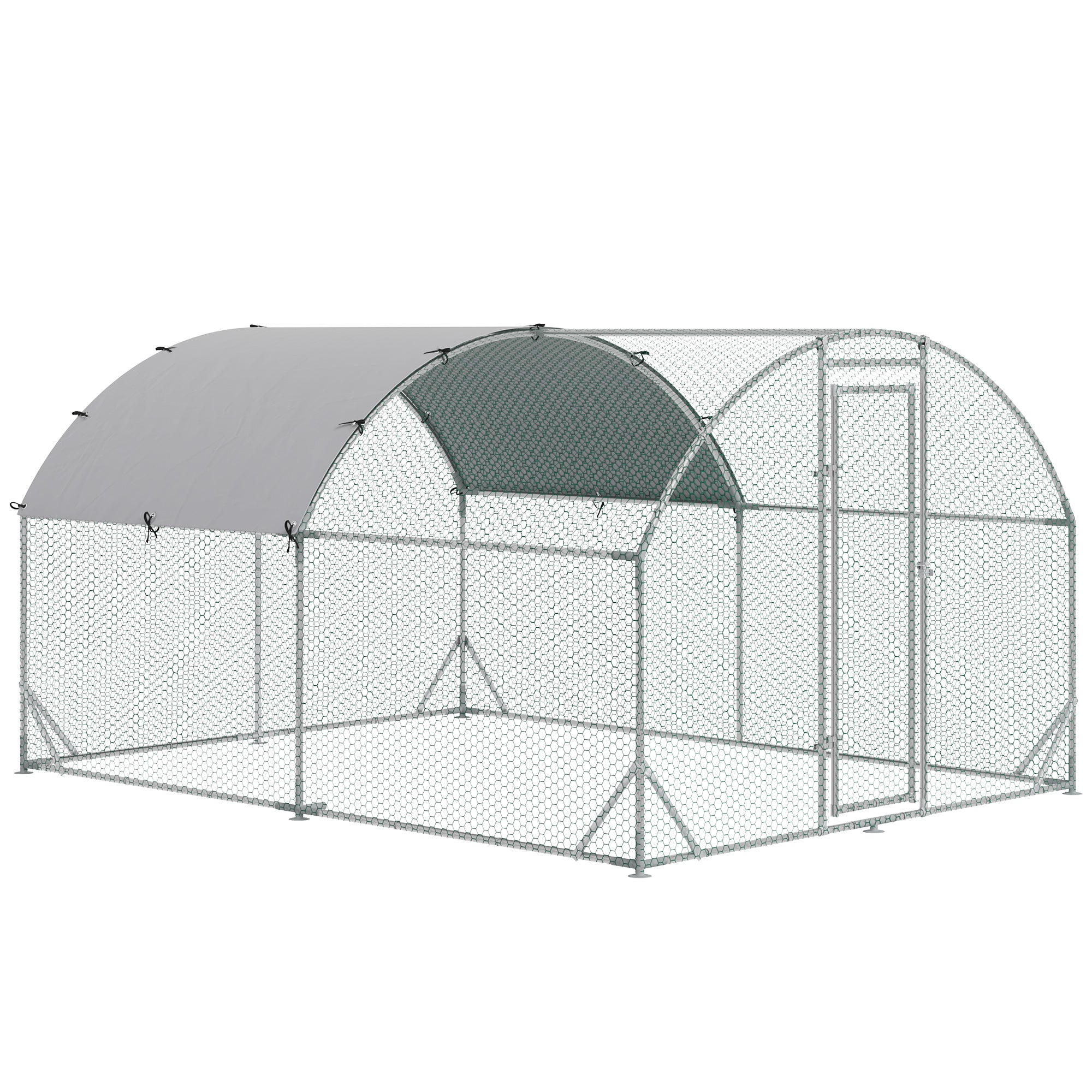 PawHut Walk In Chicken Run Galvanised Chicken Coop Hen Poultry House Cage Rabbit Hutch Pet Playpen Garden with Water-Resist Cover, 2.8 x 3.8 x 2m - North Peak Garden Furniture