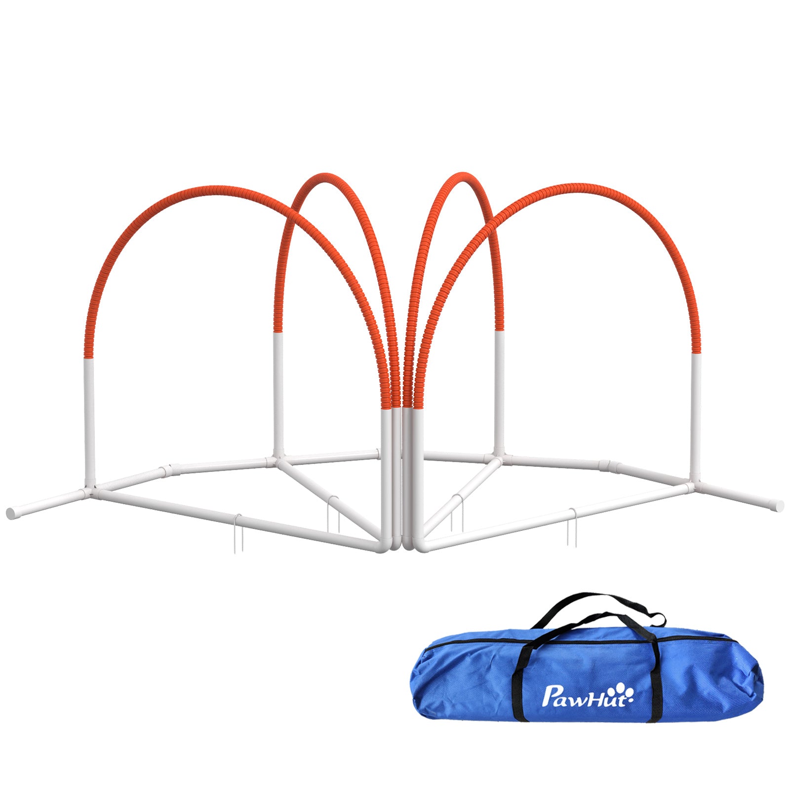 PawHut Dog Agility Equipment Set, Dog Agility Training Equipment for Dogs w/ Oxford Carry Bag, 4 PCS Weave Poles Orange - North Peak Garden Furniture