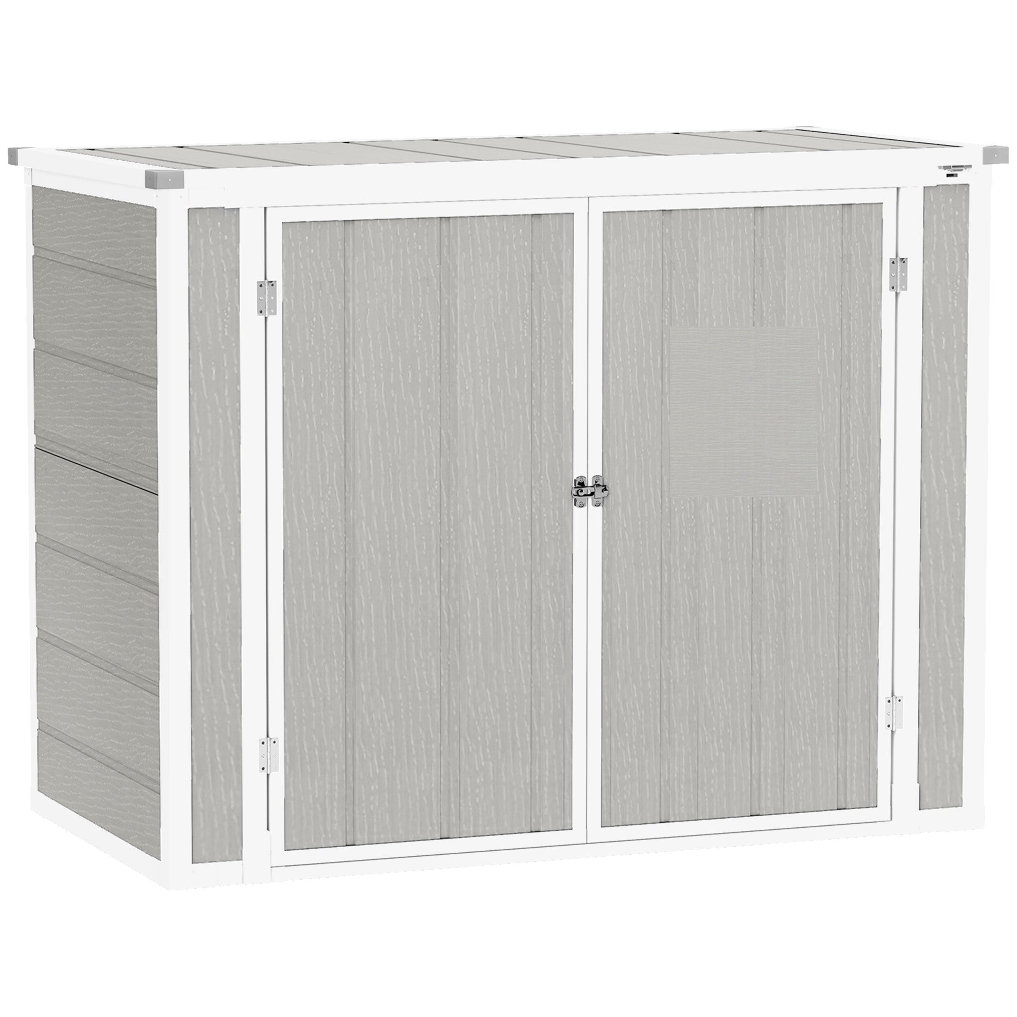 Outsunny 4.7 x 2.5FT Garden Shed, Lockable Outdoor Storage Shed with Openable Lid, Small Shed for 2 Trash Cans, Tools, Patio, Light Grey - North Peak Garden Furniture