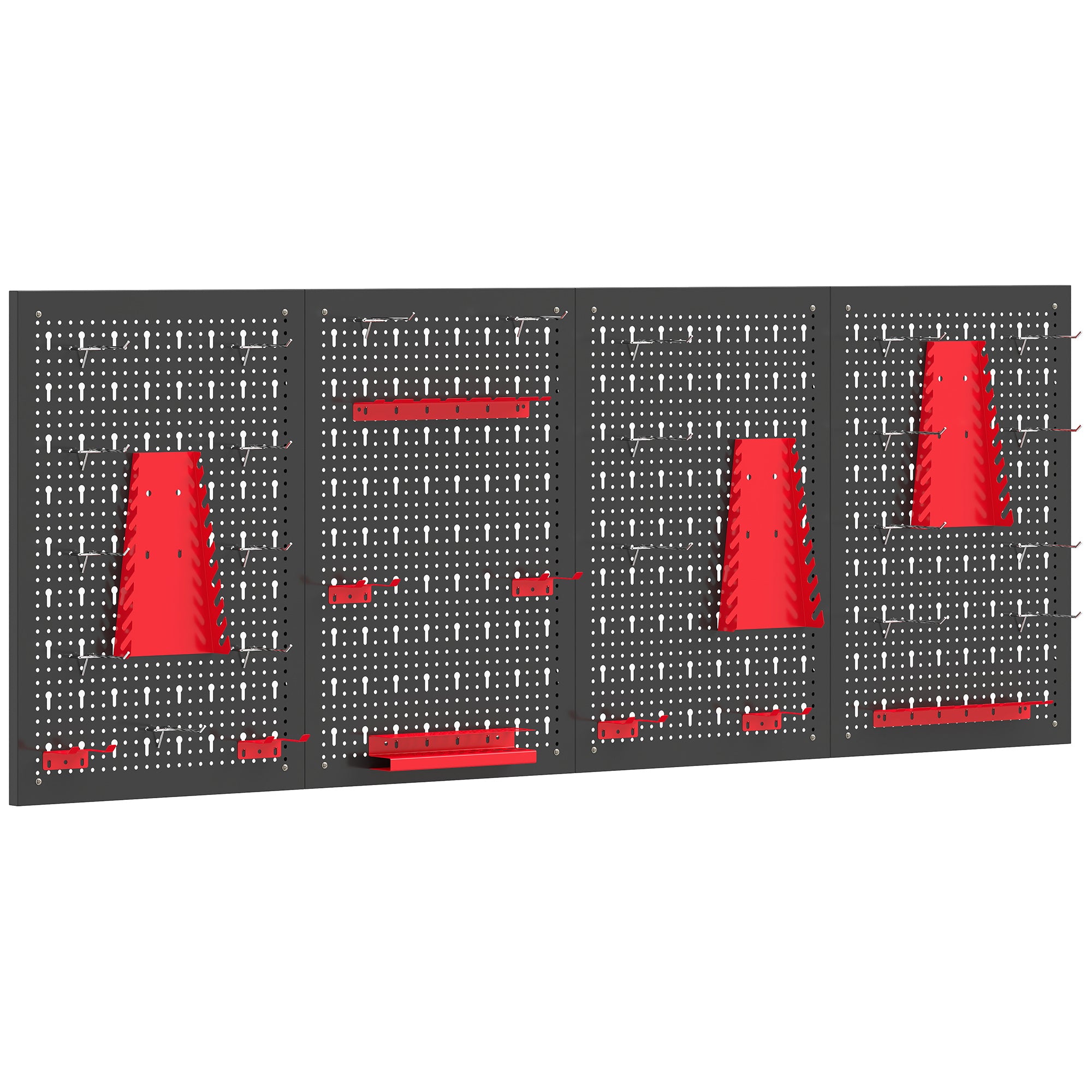 HOMCOM 38 Pcs Wall-Mounted Pegboard with 4 Boards, Garage Tool Storage Unit Black and Red