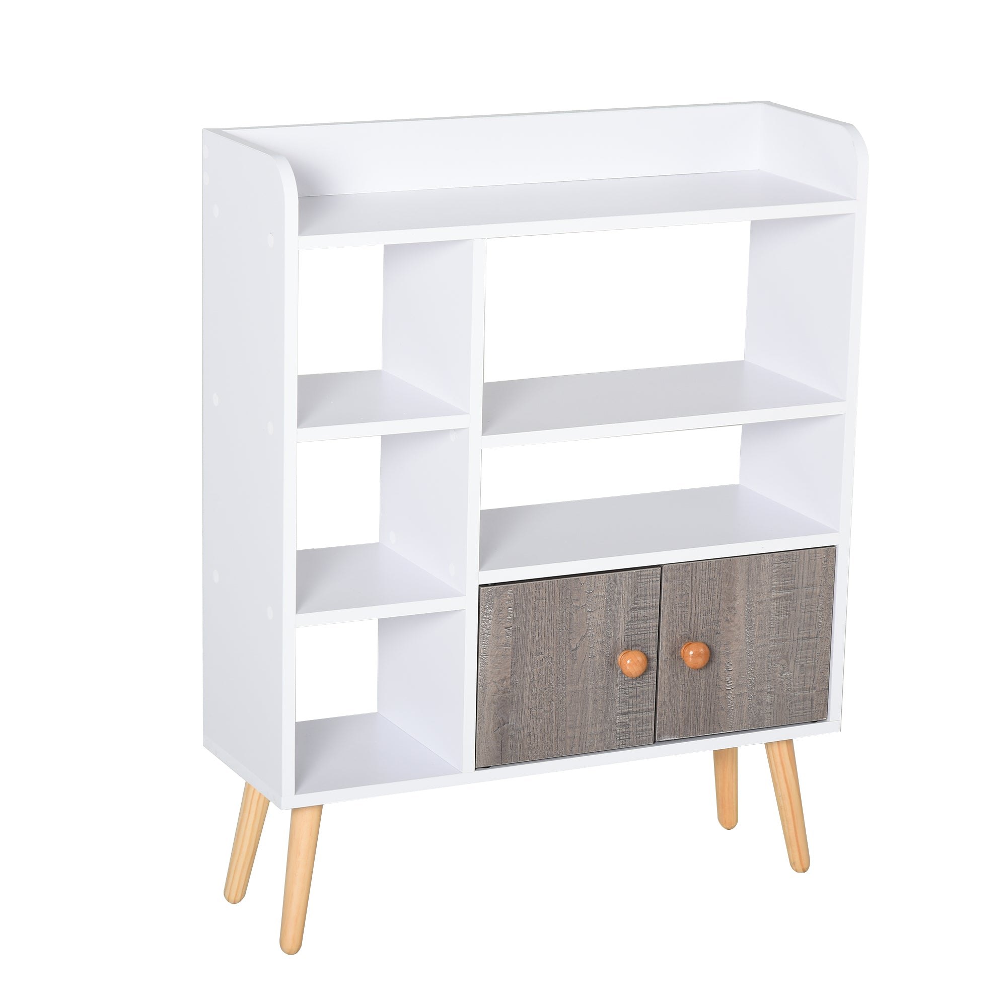 HOMCOM Multi-Shelf Modern Bookcase Freestanding Storage w/ Cabinet 6 Shelves Wood Legs Home Office Display Furniture Stylish White - North Peak Garden Furniture