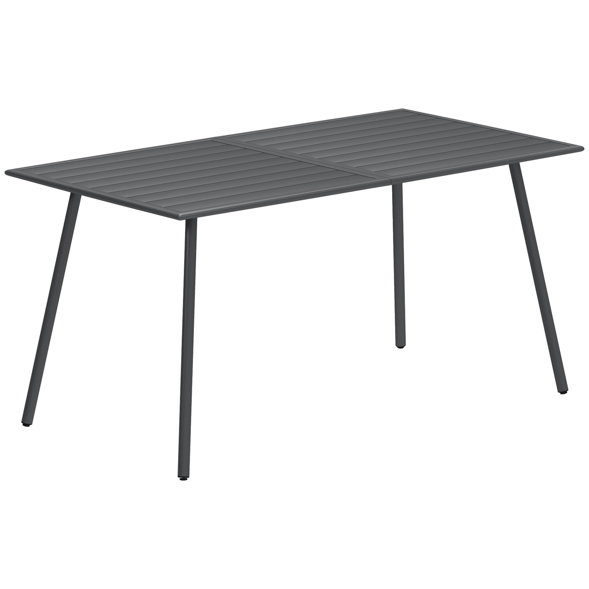 Outsunny Rectangle Garden Table with Slat Top, Steel Frame, Outdoor Table for 6 Person, 150 x 80 x 74 cm, Grey - North Peak Garden Furniture