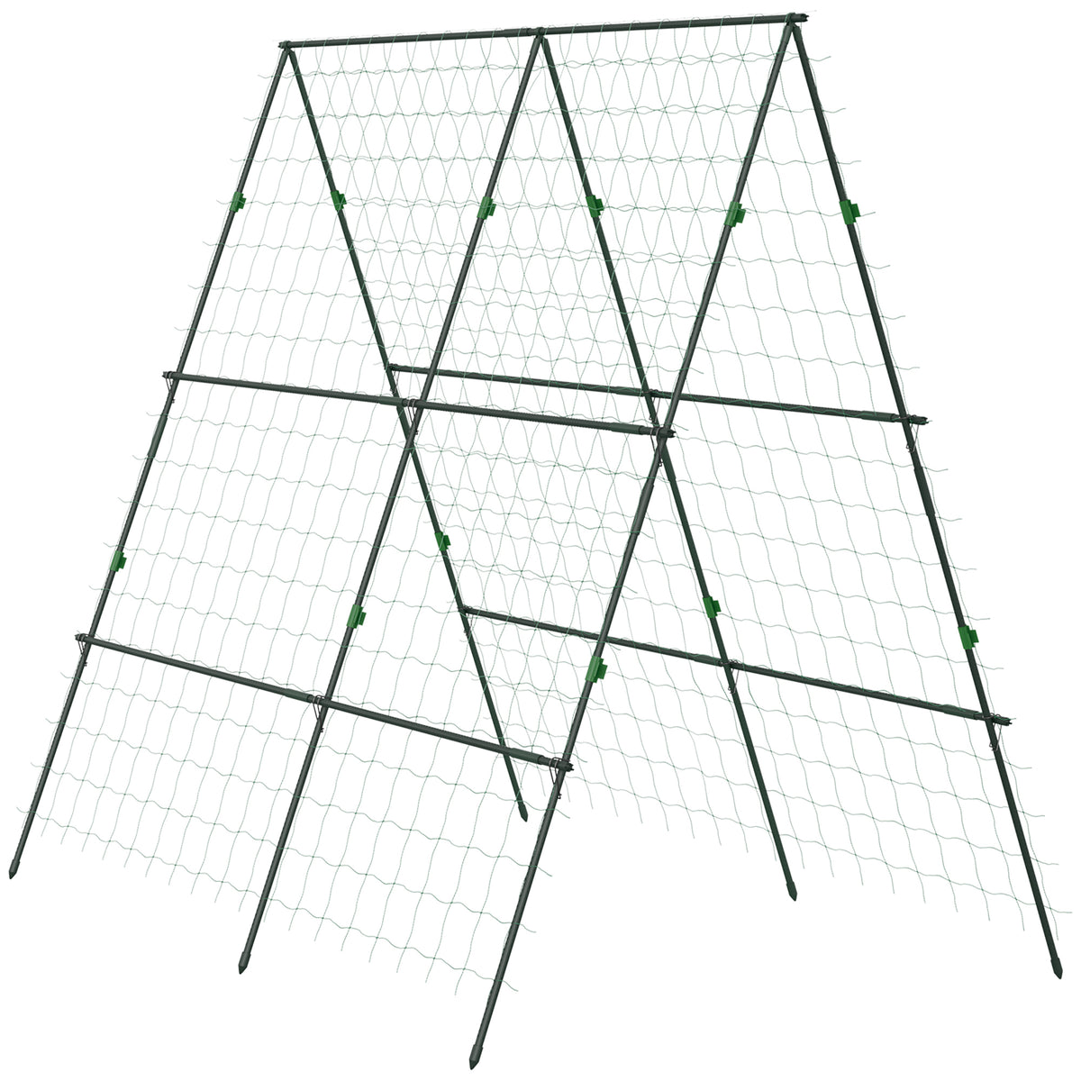 Outsunny Garden Cucumber Trellis for Climbing Plants, A-Frame Trellis Plant Support with Climbing Net, DIY Adjustable Cucumber Support Frame for Raised Bed, Vegetables, Flowers, Fruit, Green
