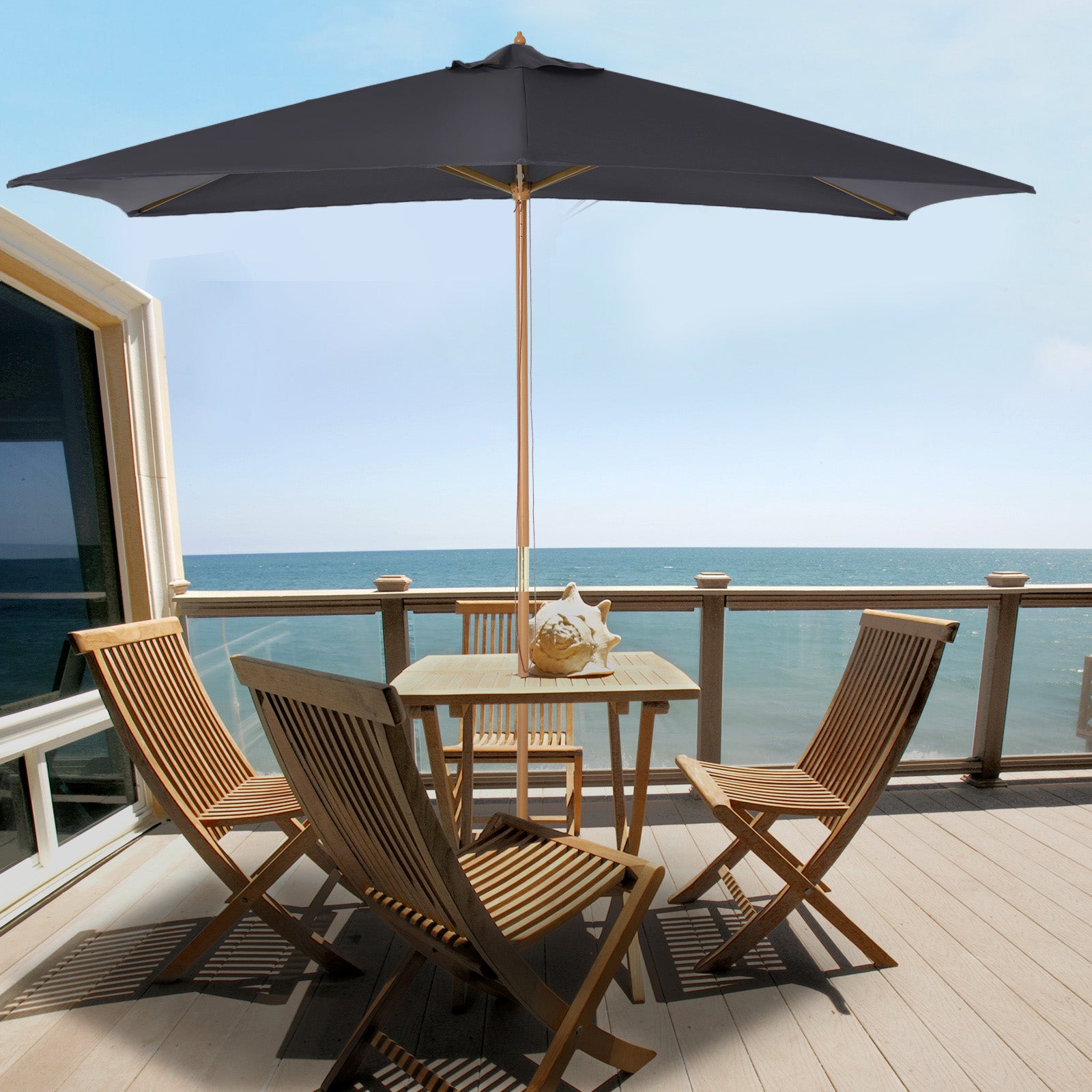 Outsunny 2 x 3m Wooden Garden Parasol Umbrella Outdoor Sun Shade Canopy, Dark Grey - North Peak Garden Furniture