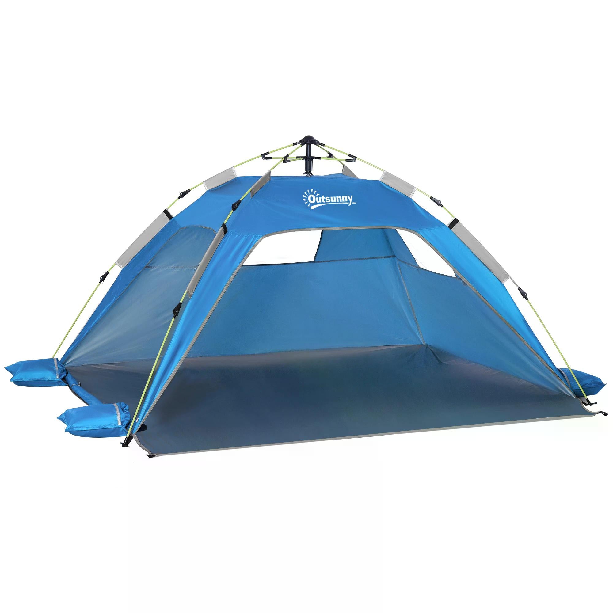 Outsunny Beach Tent for 1-2 Person Pop-up Design with 2 Mesh Windows & 2 Doors Sky Blue - North Peak Garden Furniture