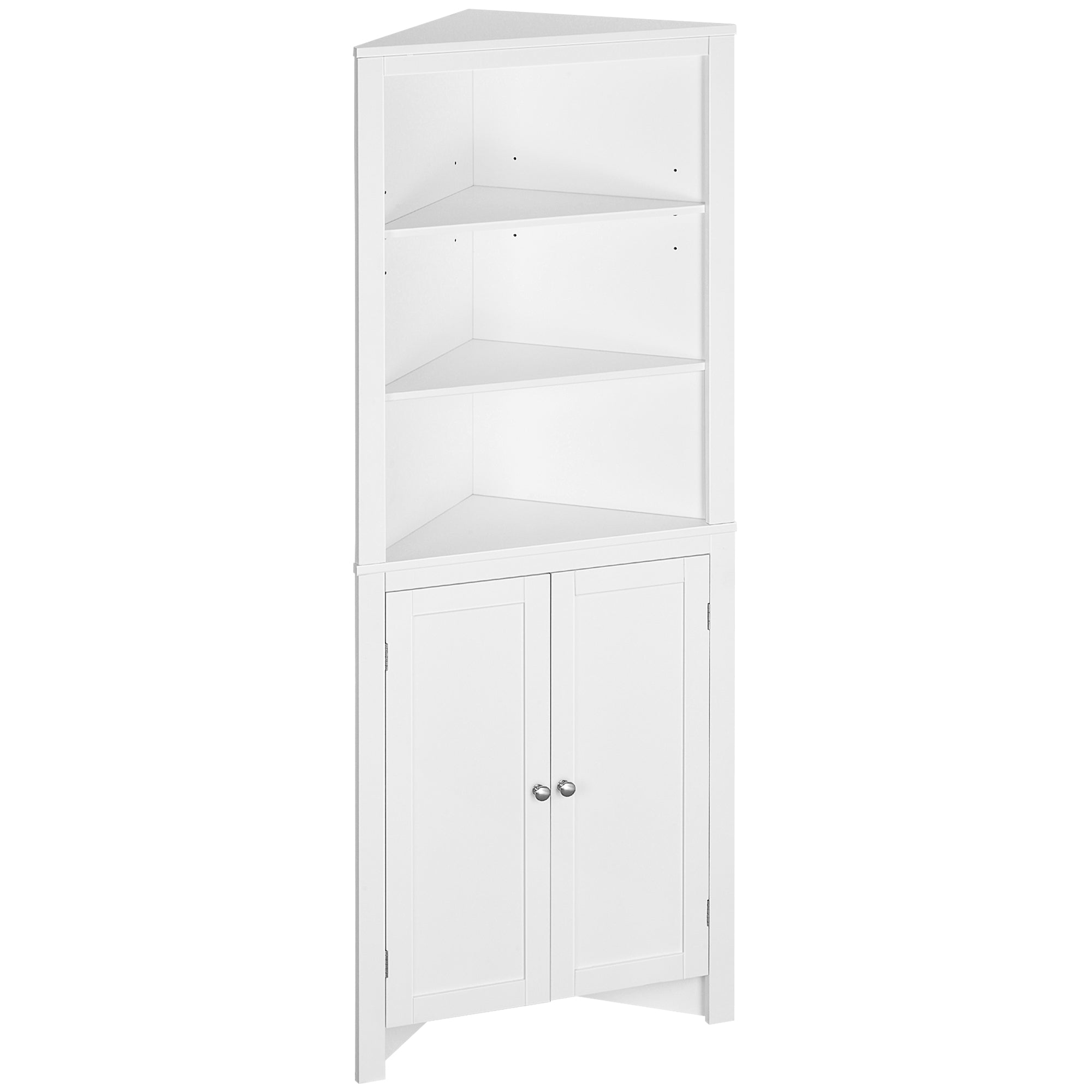 kleankin Triangle Bathroom Cabinet, Corner Bathroom Storage Unit with Cupboard and 3-Tier Shelves, Free Standing, White - North Peak Garden Furniture