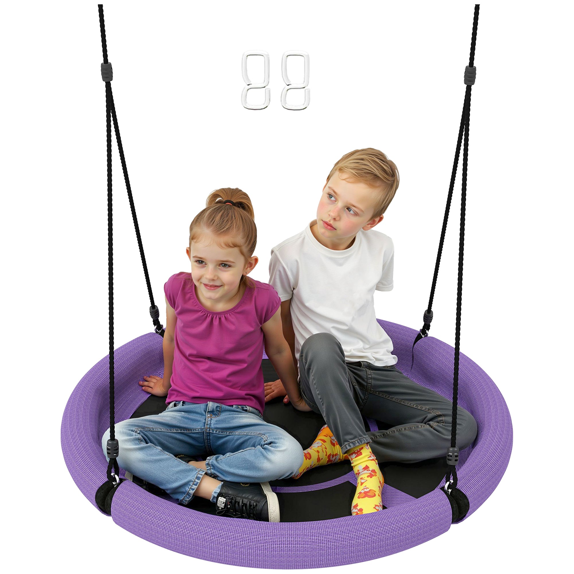 AIYAPLAY 100cm Diameter Nest Swing Seat for Kids with Height Adjustable Hanging Ropes for Outdoor, Playground, Garden, Purple - North Peak Garden Furniture