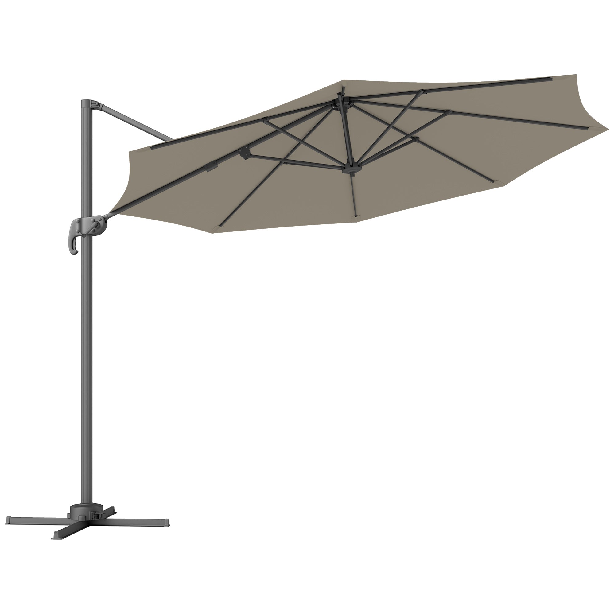 Outsunny 3 x 3(m) Cantilever Parasol with Cross Base, Garden Umbrella with 360° Rotation, Crank Handle and Tilt for Outdoor, Light Grey - North Peak Garden Furniture